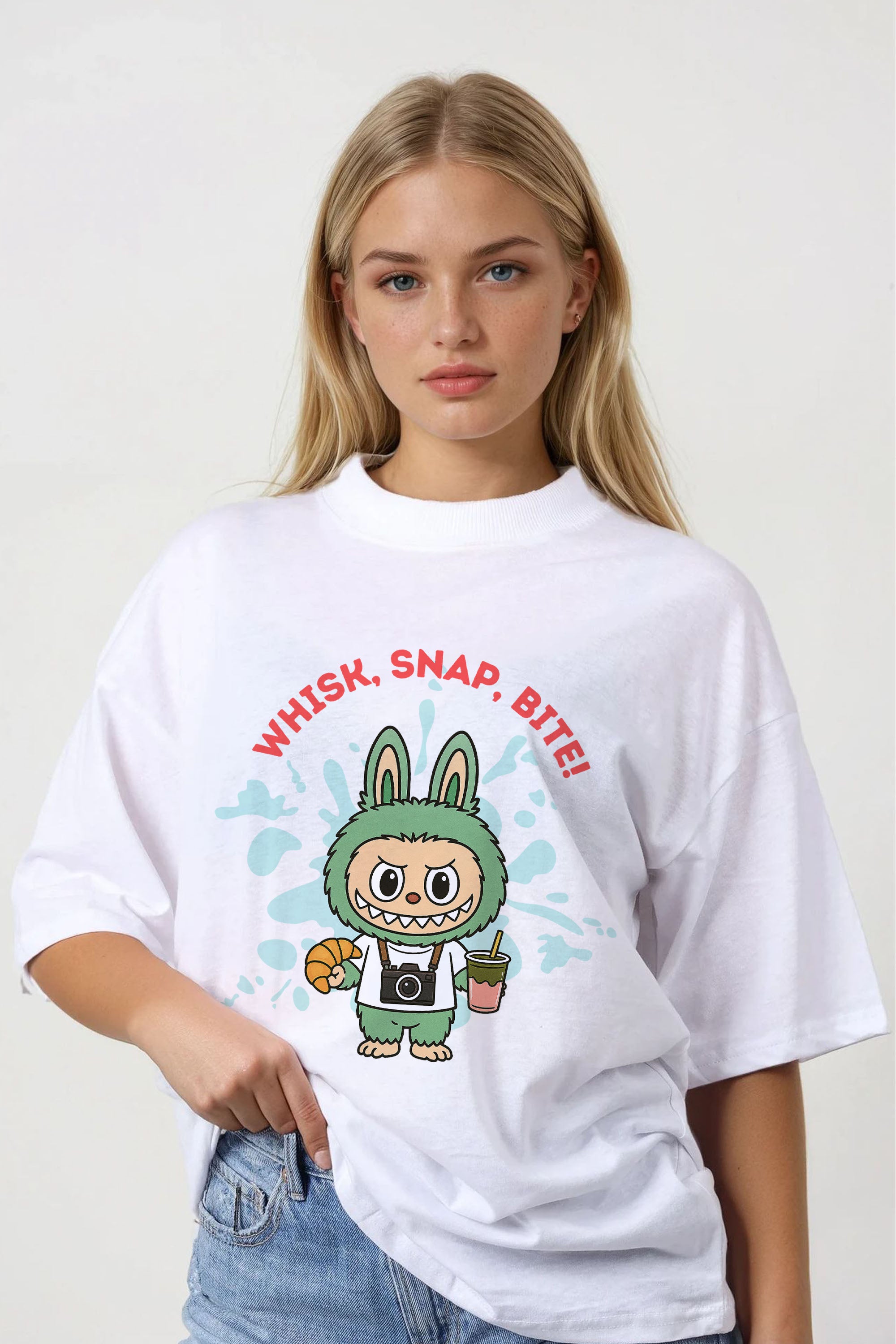 150GSM Oversized T-Shirt in Labubu Whisk Matcha Print