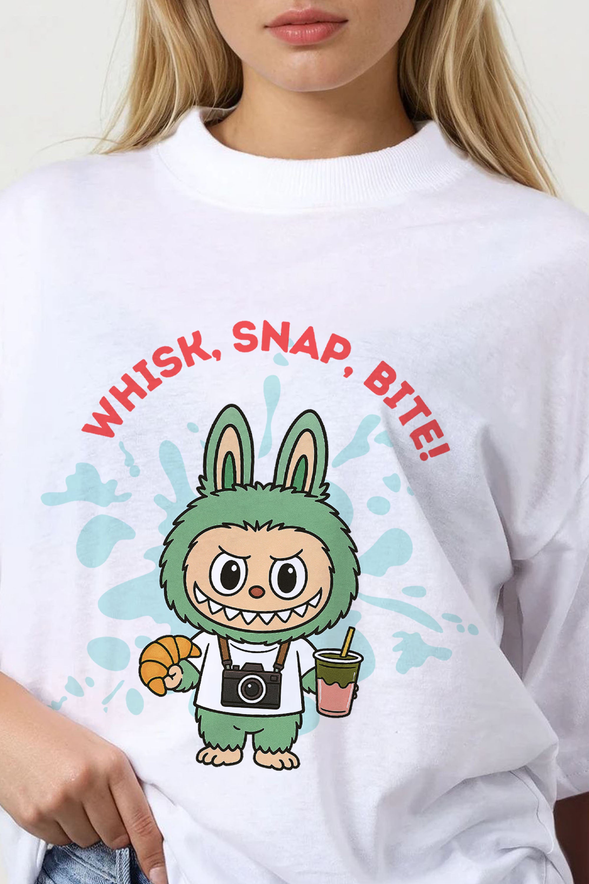 150GSM Oversized T-Shirt in Labubu Whisk Matcha Print