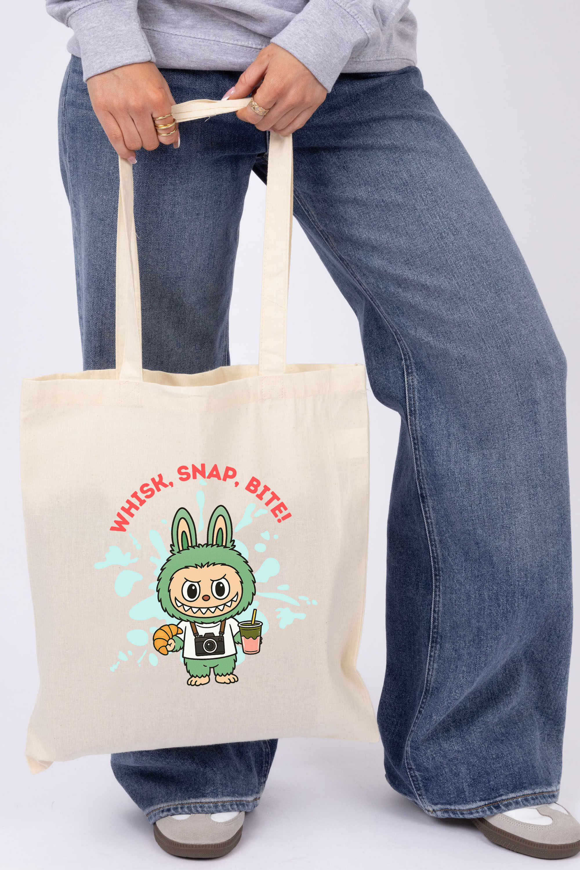 Labubu Whisk Matcha Printed Cotton Tote Bag