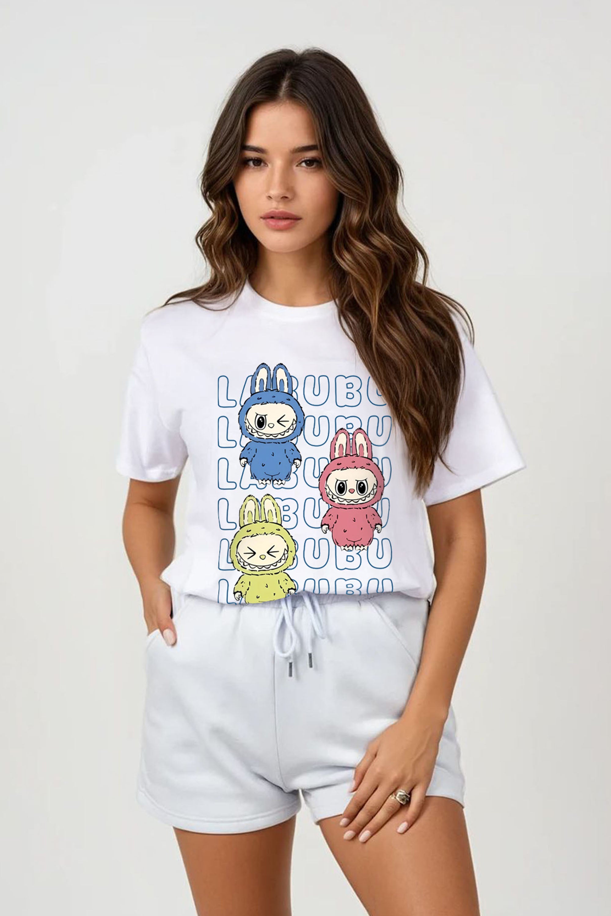 Regular Fit T-shirt Short Set In Labubu Monster Print (Pack of 4 Sets)