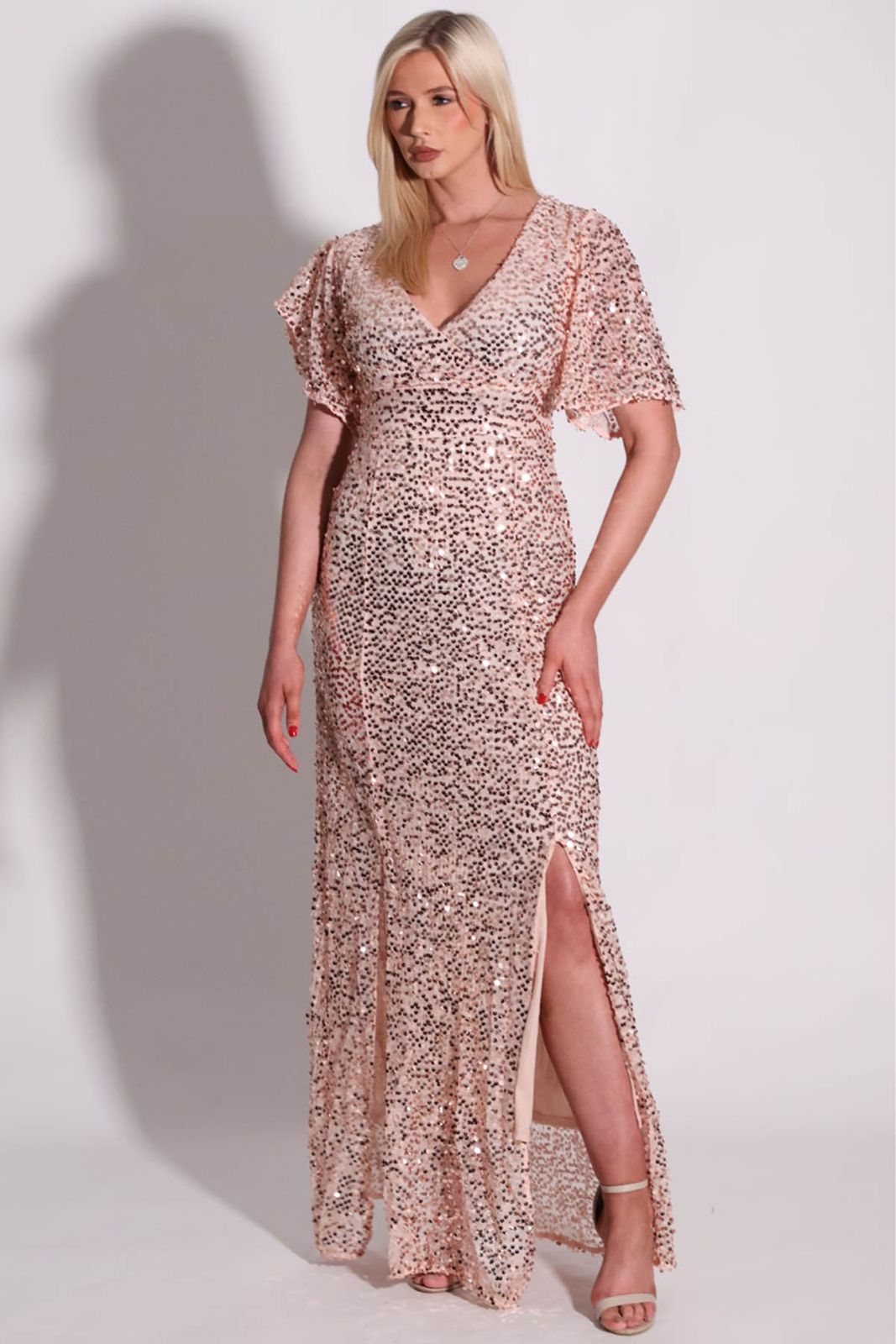 Sequin Maxi Dress In Rose Gold (Single Piece)