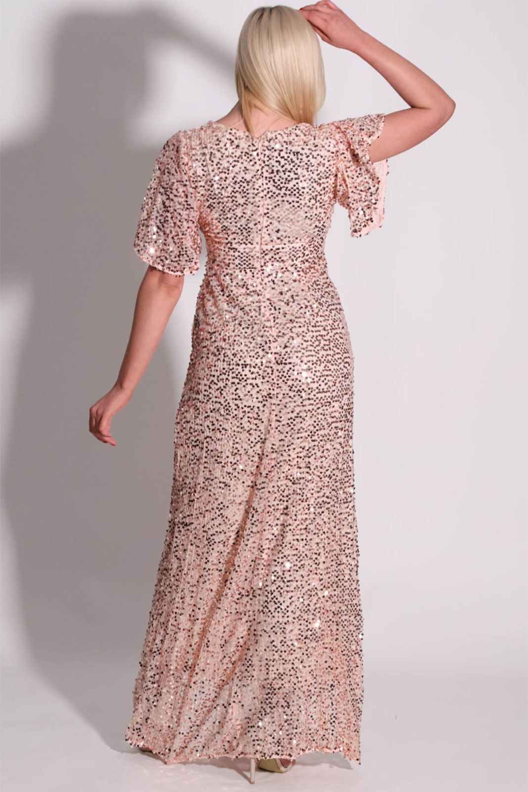 Limited edition everlasting rose gold sequin long sleeve maxi dress best sale