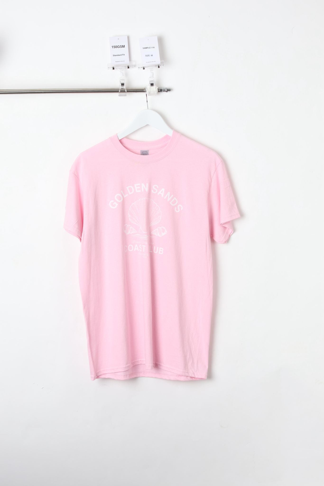 150 GSM Standard Fit Golden Sands Shell Baby Pink T-Shirt (Size M) – Sample