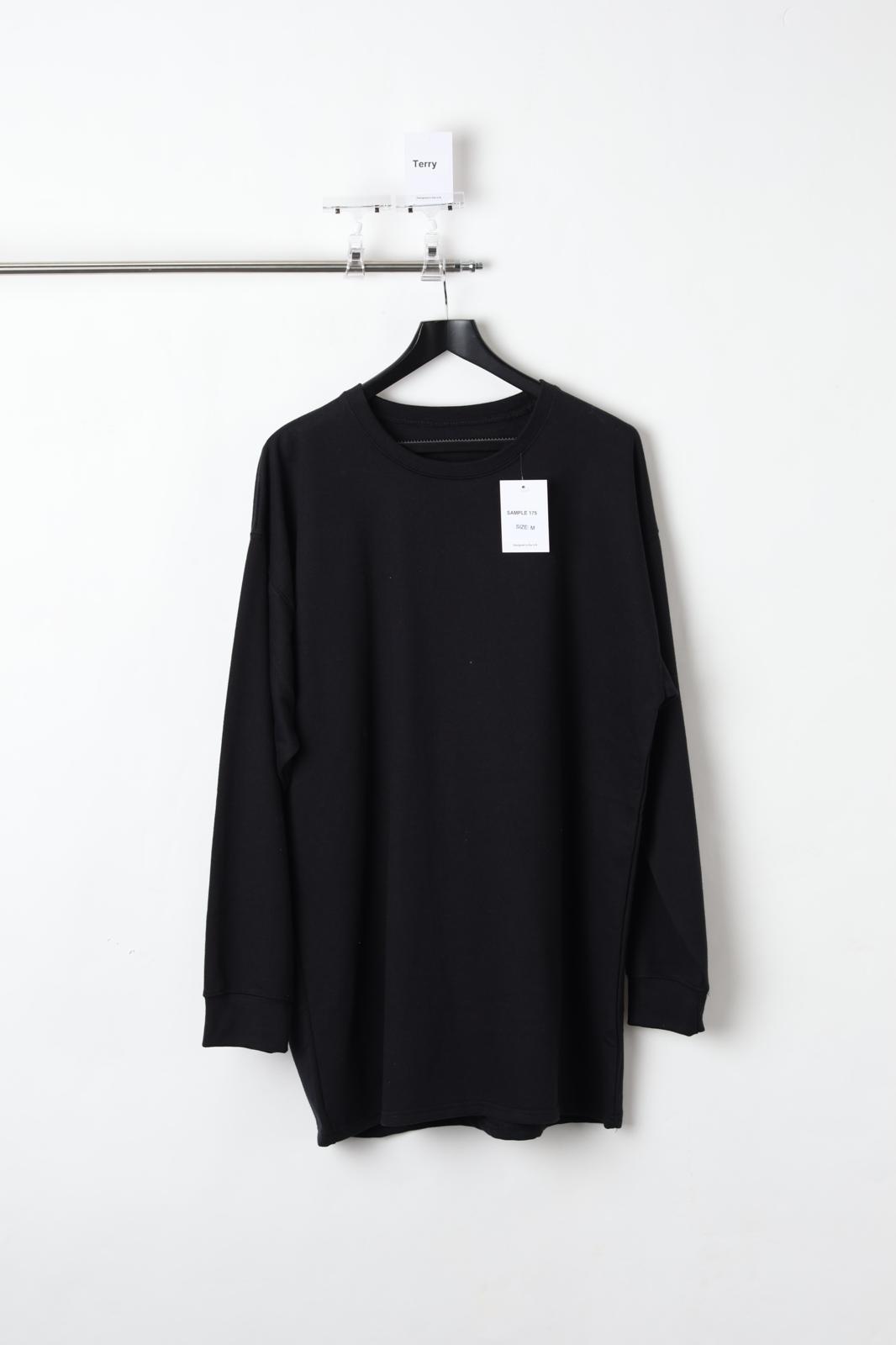 French Terry Long Sleeve Dress Plain Black (SIZE M)-Sample