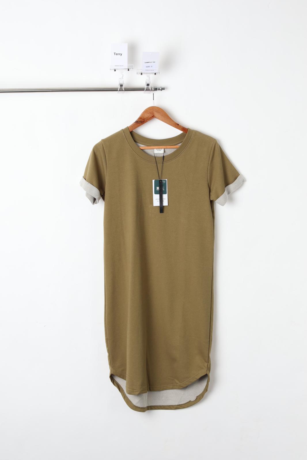 Terry High Low Short Sleeve Dress Plain Musturd (SIZE M)-Sample