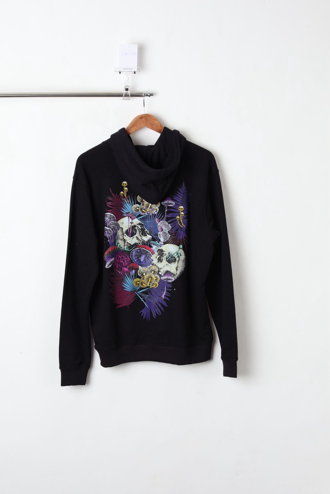 280GSM GRAPHIC PRINTED HOODIE BLACK (SIZE M)-SAMPLE