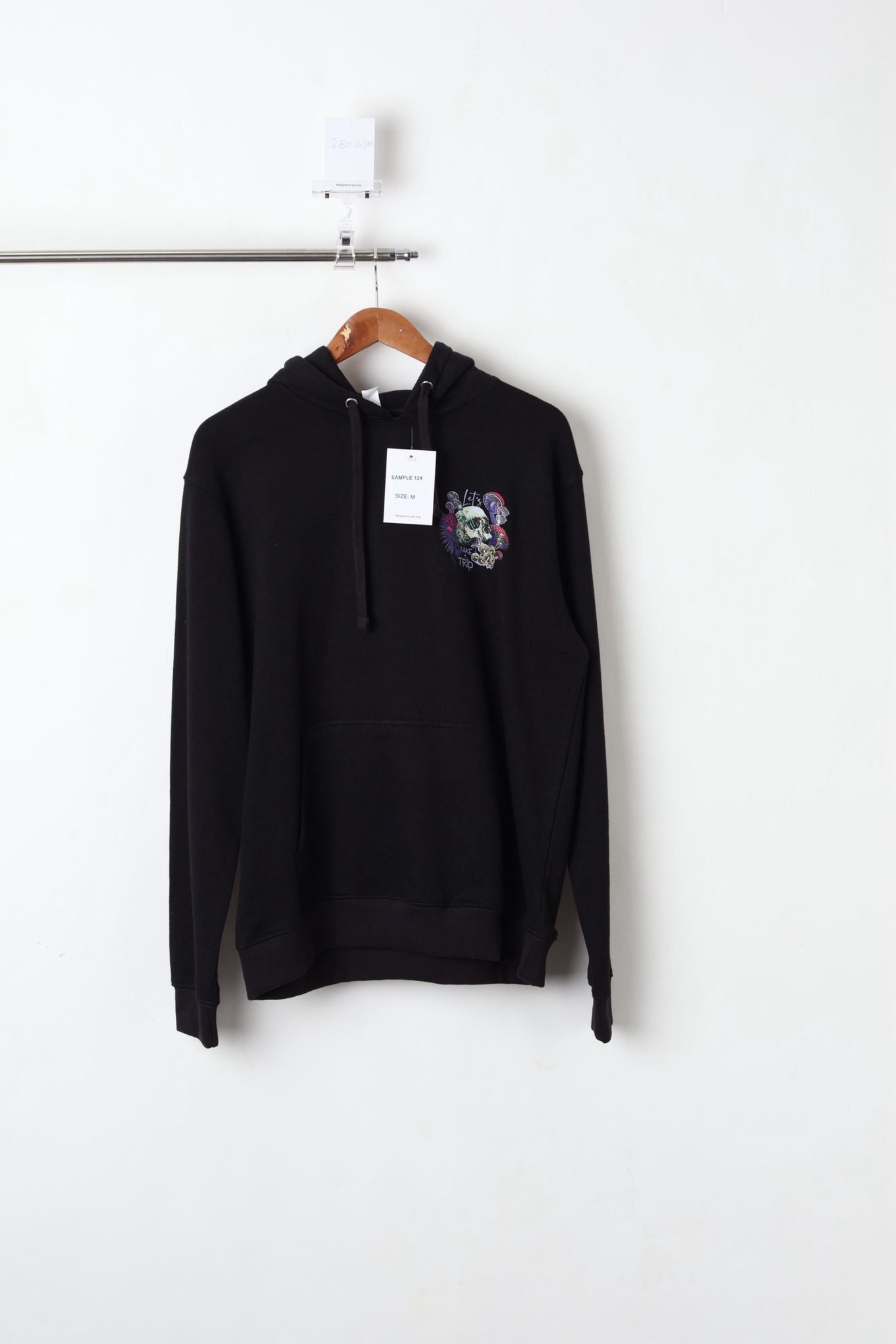 280GSM GRAPHIC PRINTED HOODIE BLACK (SIZE M)-SAMPLE