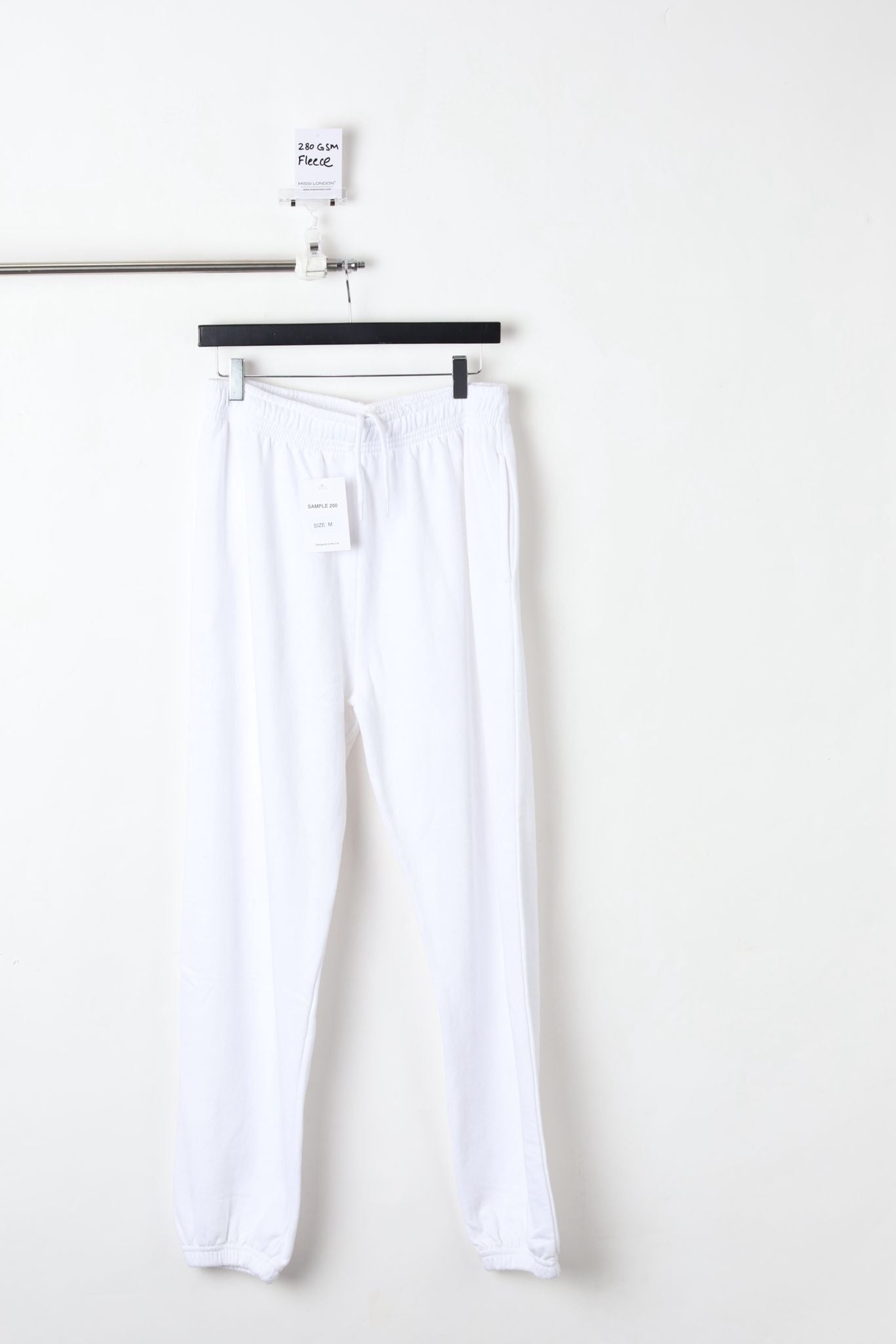 280GSM FLEECE CUFFED JOGGERS WHITE (SIZE M)-SAMPLE