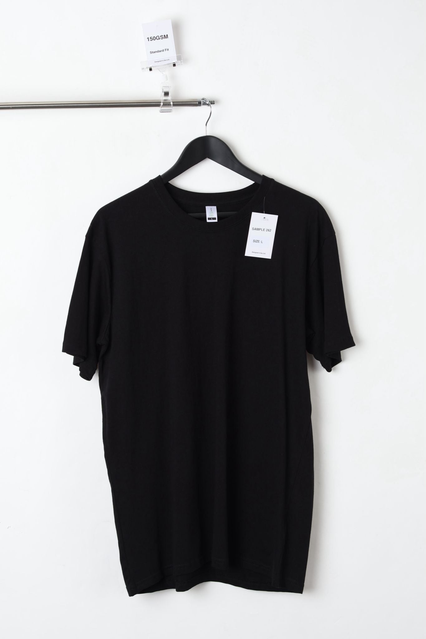 150GSM Standard Fit Plain Black T-Shirt (Size L) – Sample