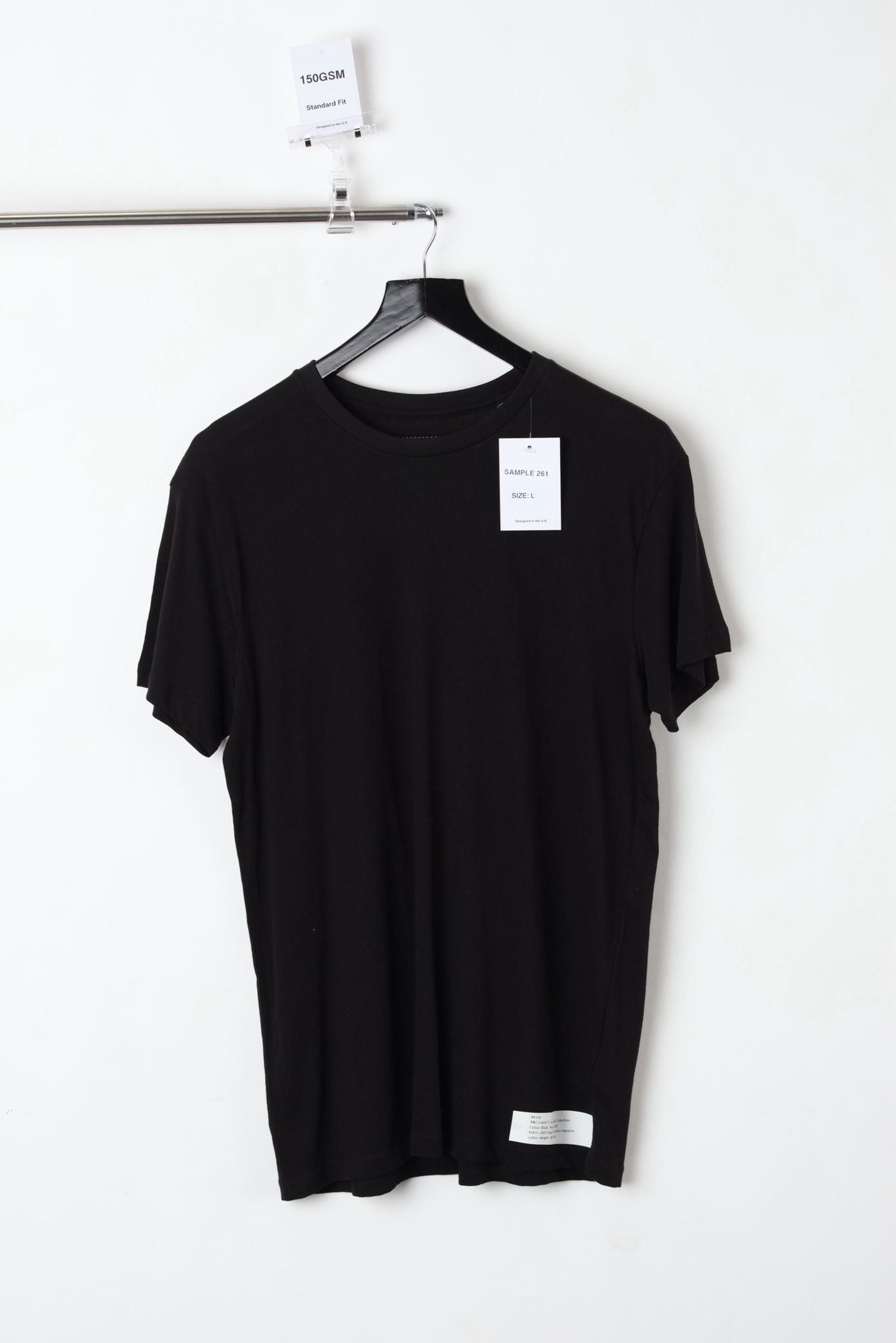 150GSM Standard Fit Plain Black T-Shirt (Size L) – Sample