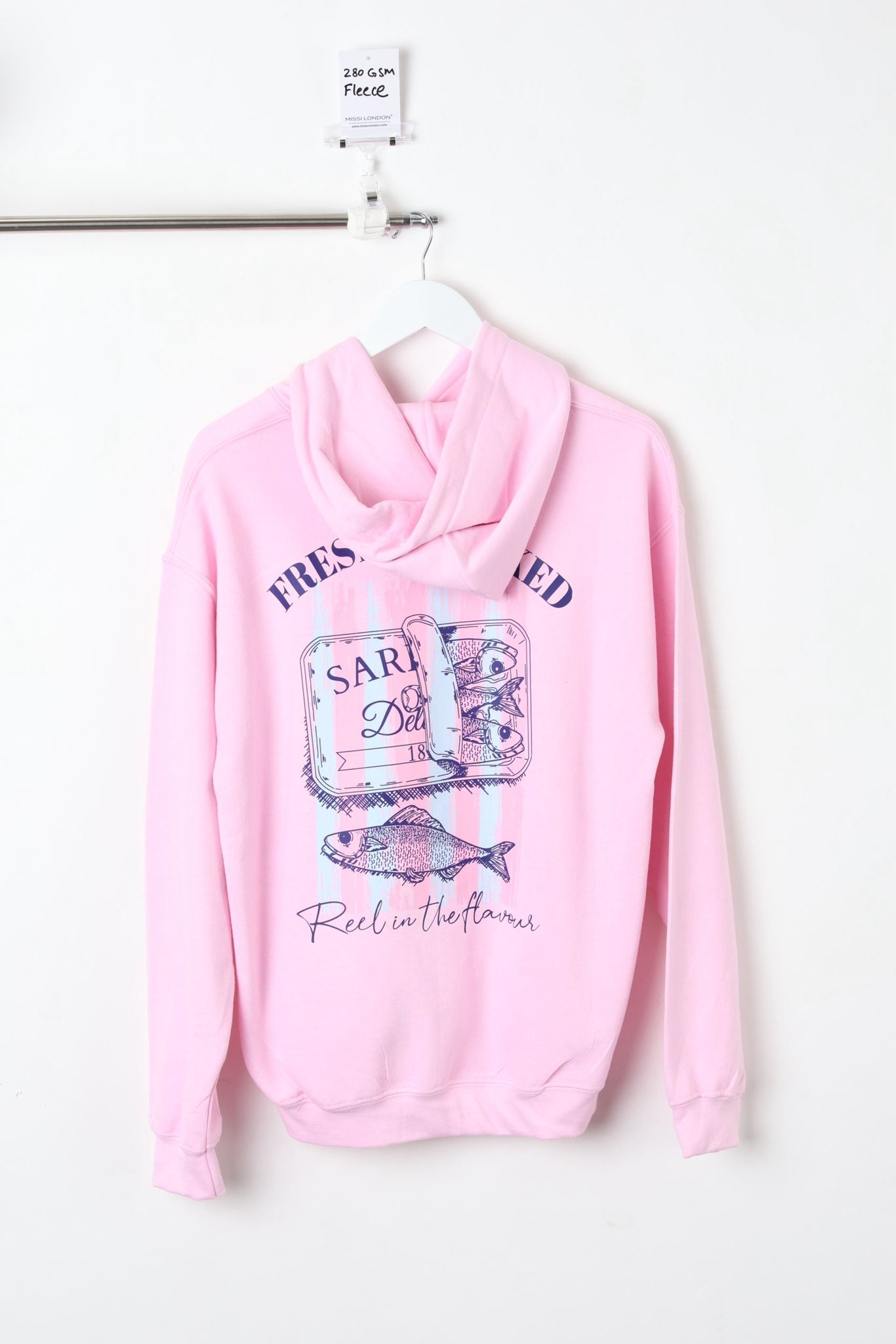 280GSM PRINTED PULLOVER HOODIE BABY PINK (SIZE M)-SAMPLE