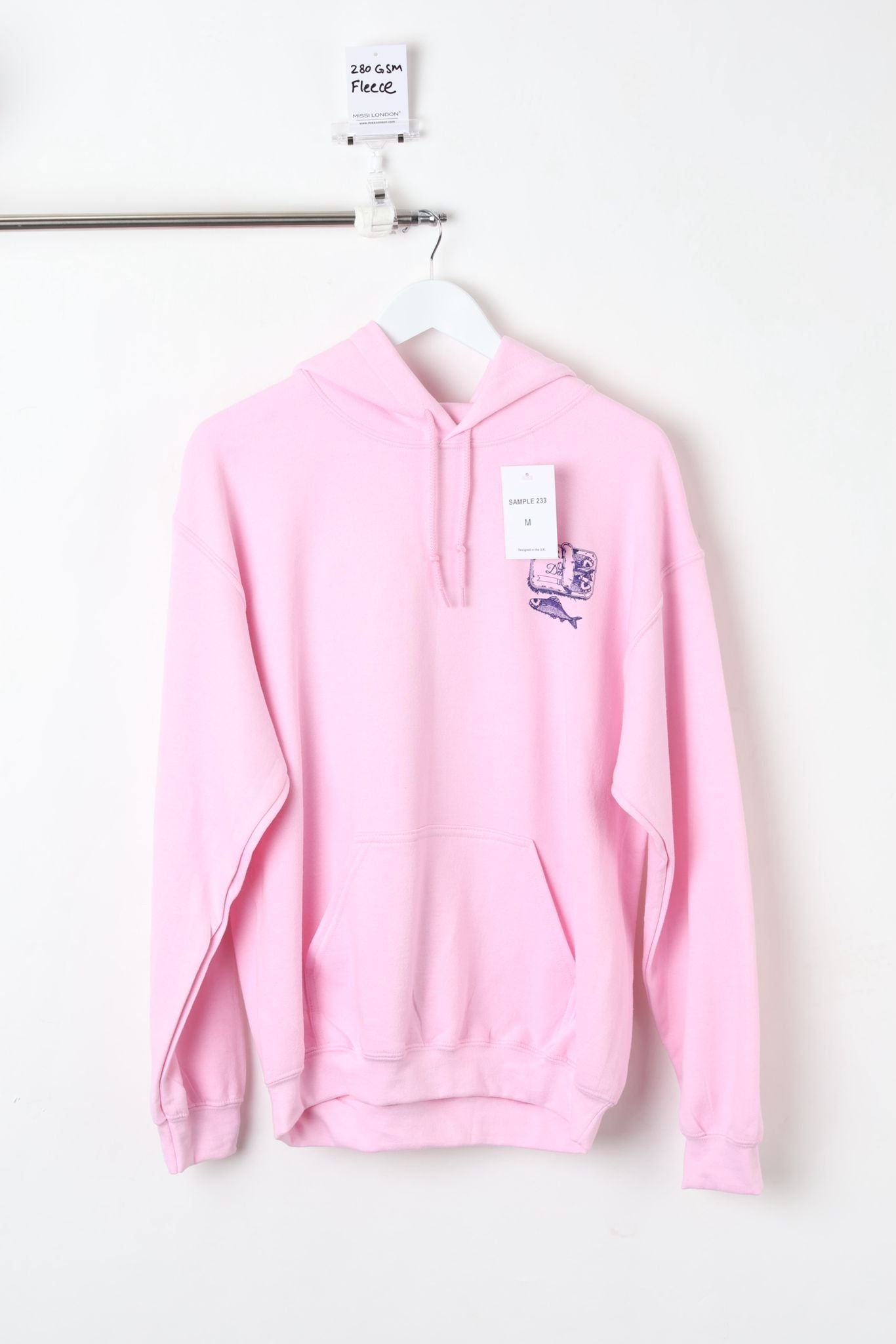 280GSM PRINTED PULLOVER HOODIE BABY PINK (SIZE M)-SAMPLE