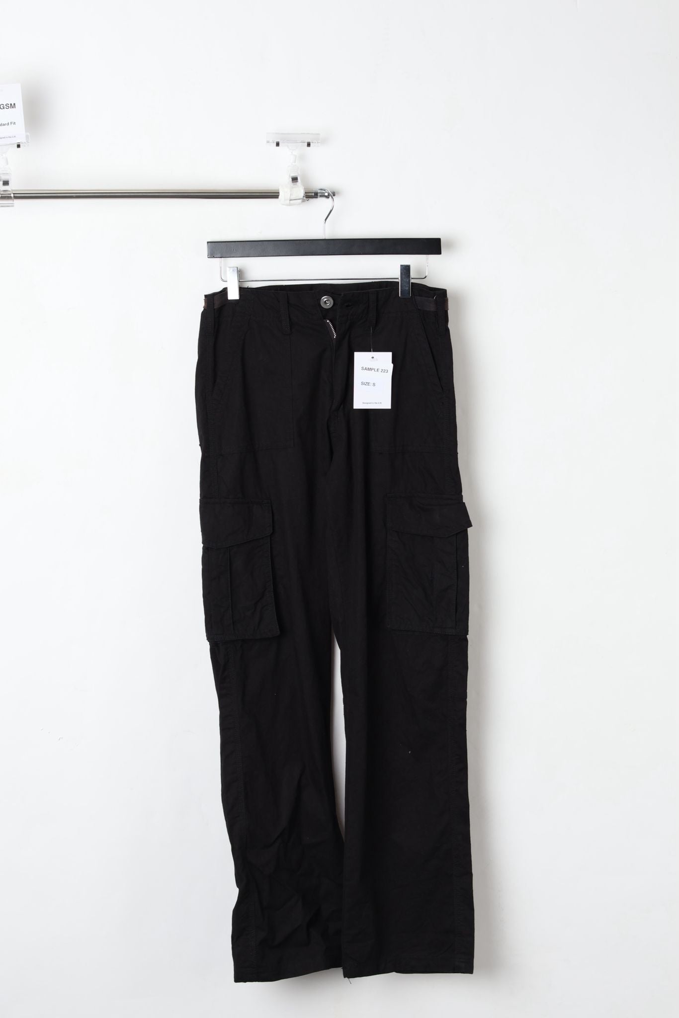 Woven Cotton Cargo Trousers Black (SIZE S)-SAMPLE