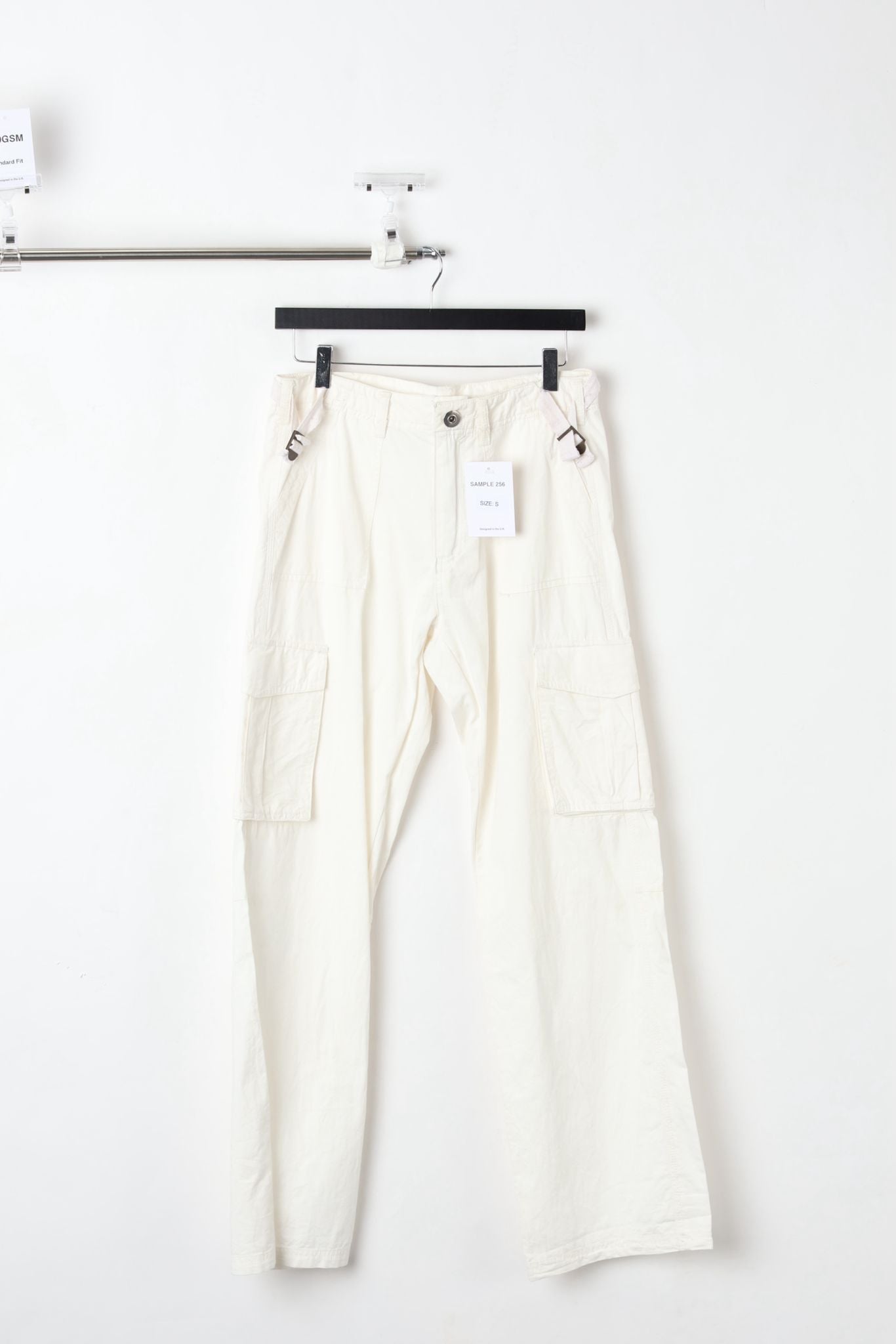 Woven Cotton Cargo Trousers White (SIZE S)-SAMPLE
