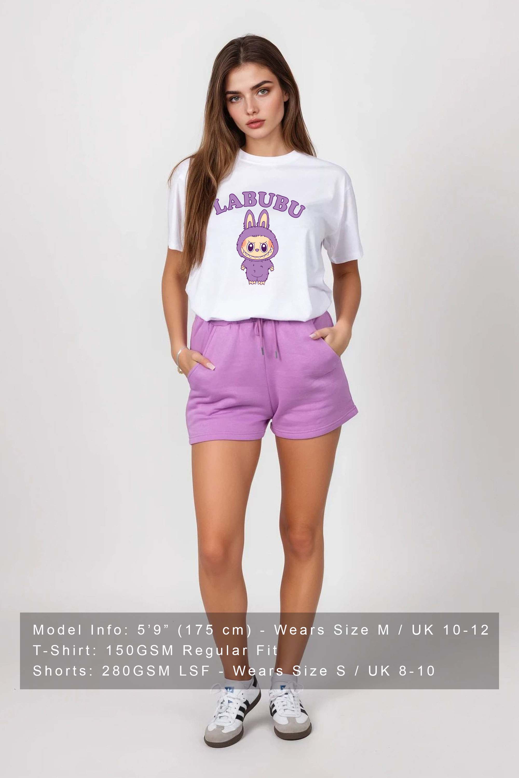 Regular Fit T-Shirt & Short Set In Purple Labubu Print (Pack of 4 Sets)
