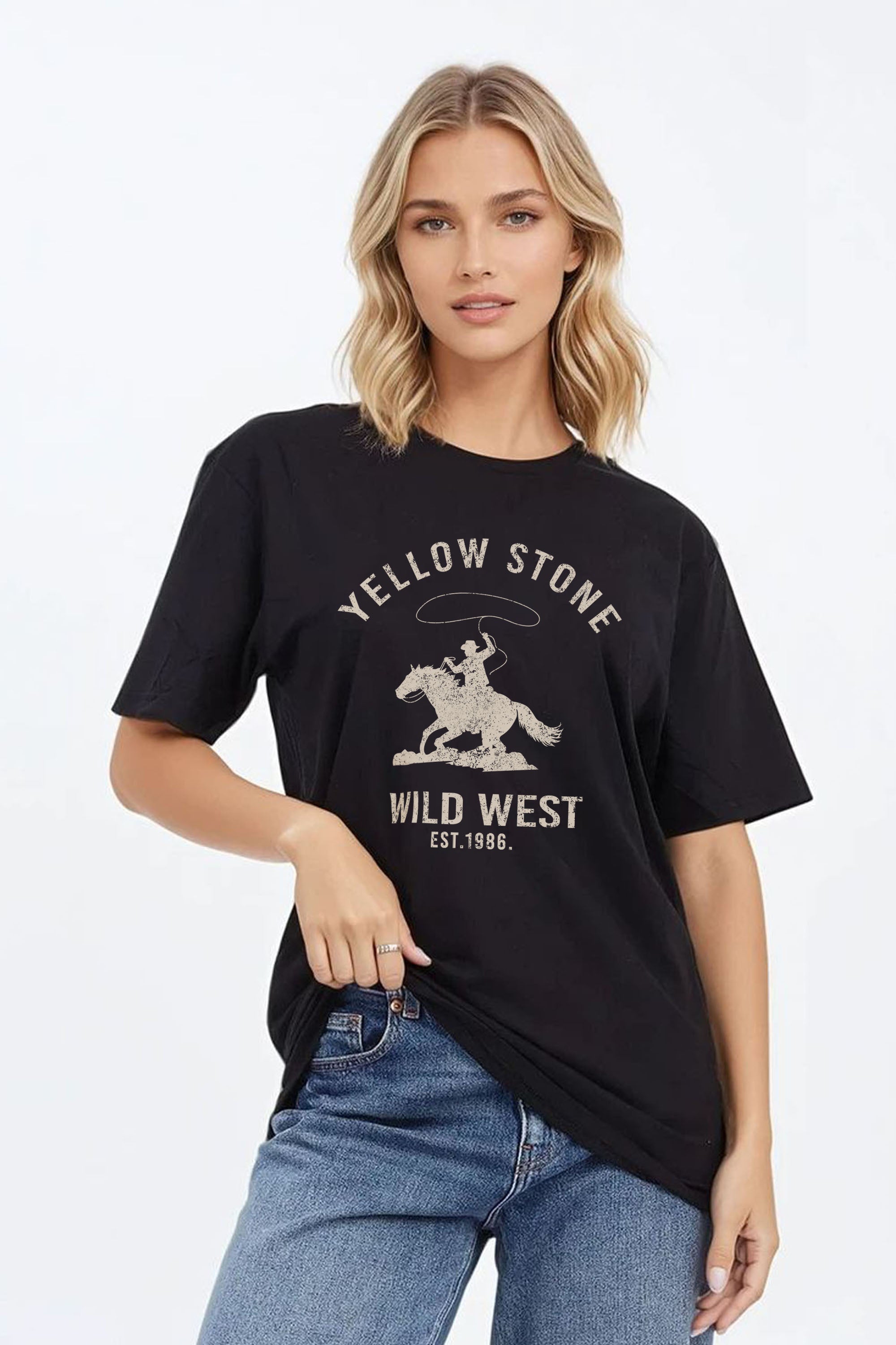 Regular Fit T-shirt in Yellow Stone Wild West Print