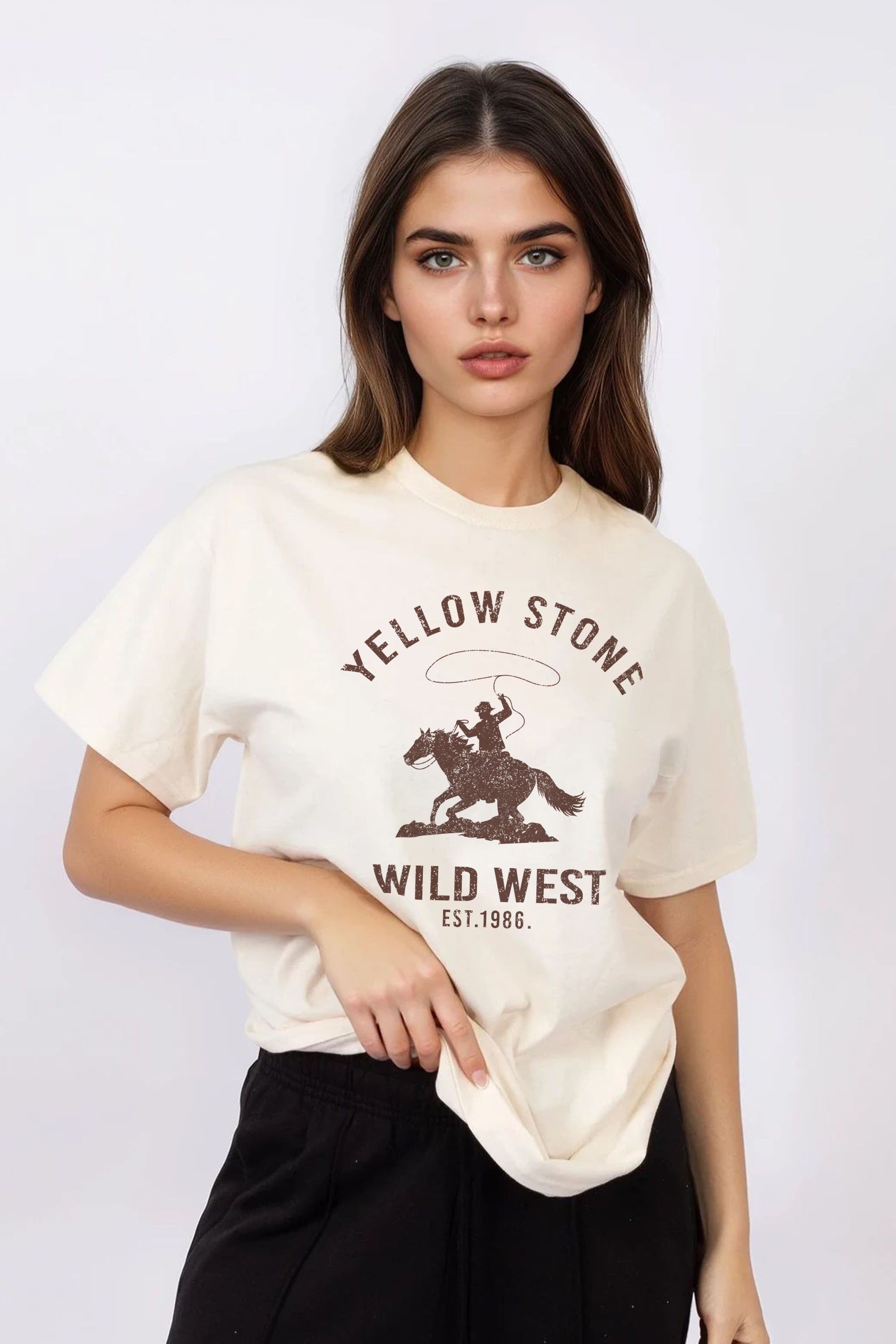 Regular Fit T-shirt in Yellow Stone Wild West Print