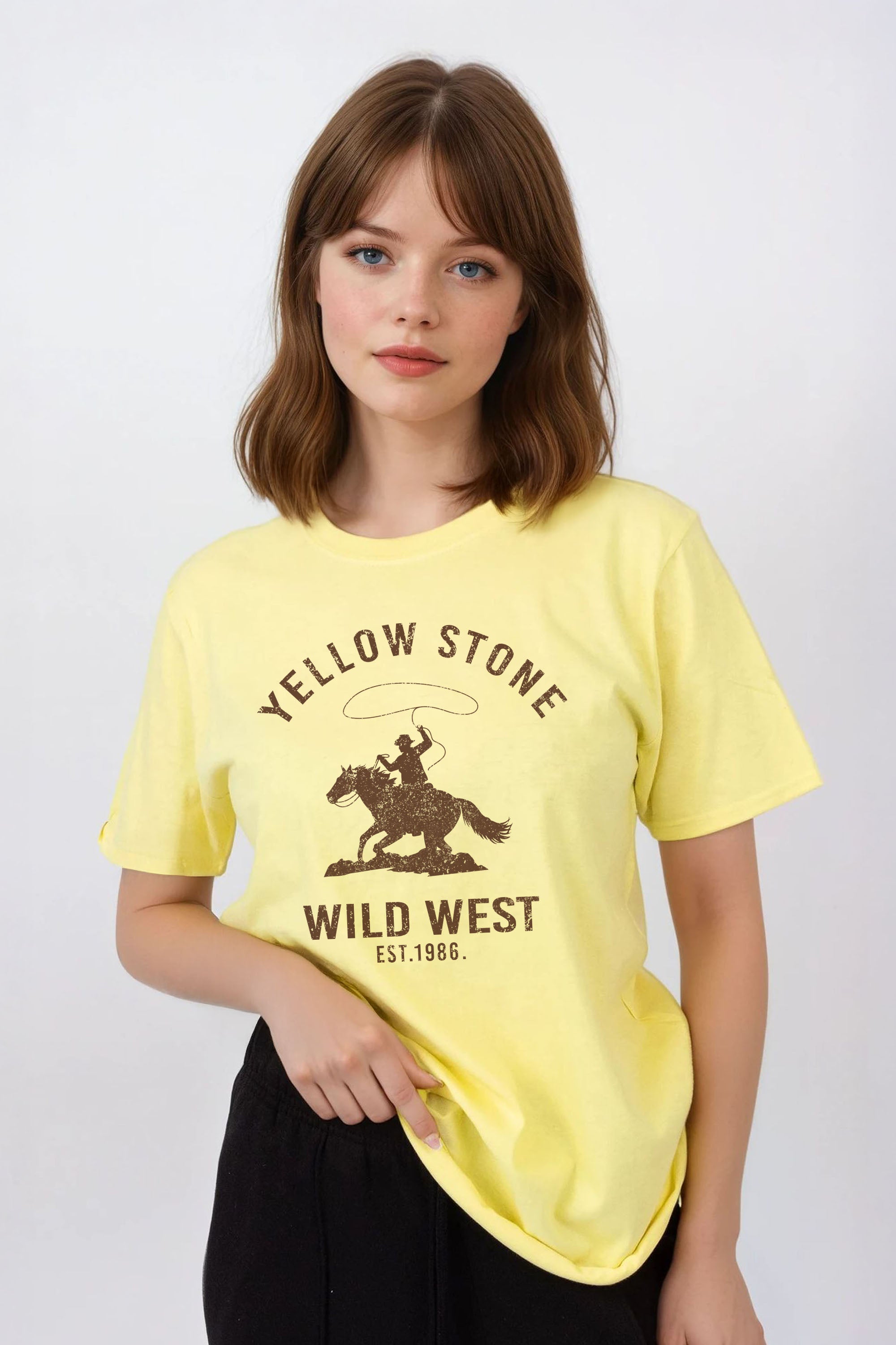 Regular Fit T-shirt in Yellow Stone Wild West Print