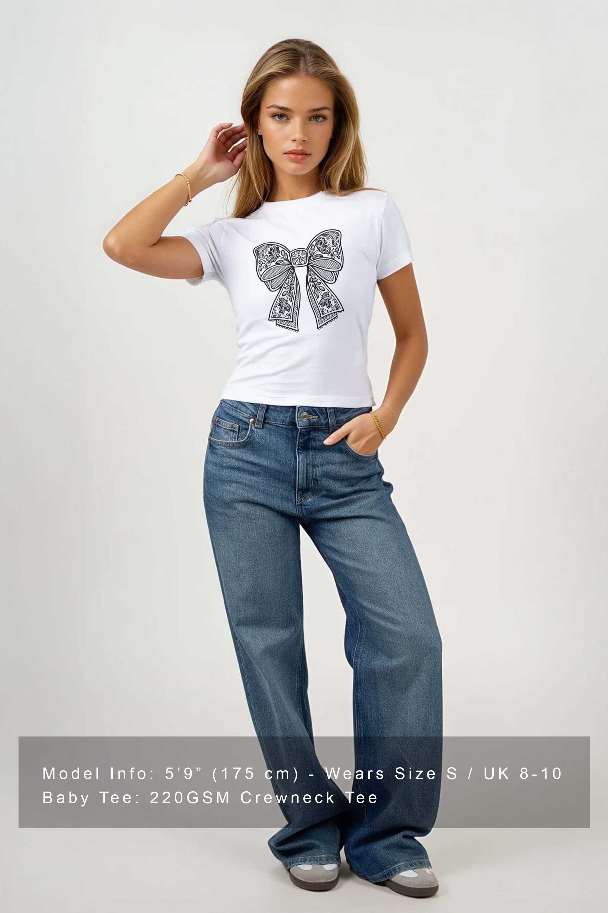 220GSM Lace Bow Printed Baby Tee