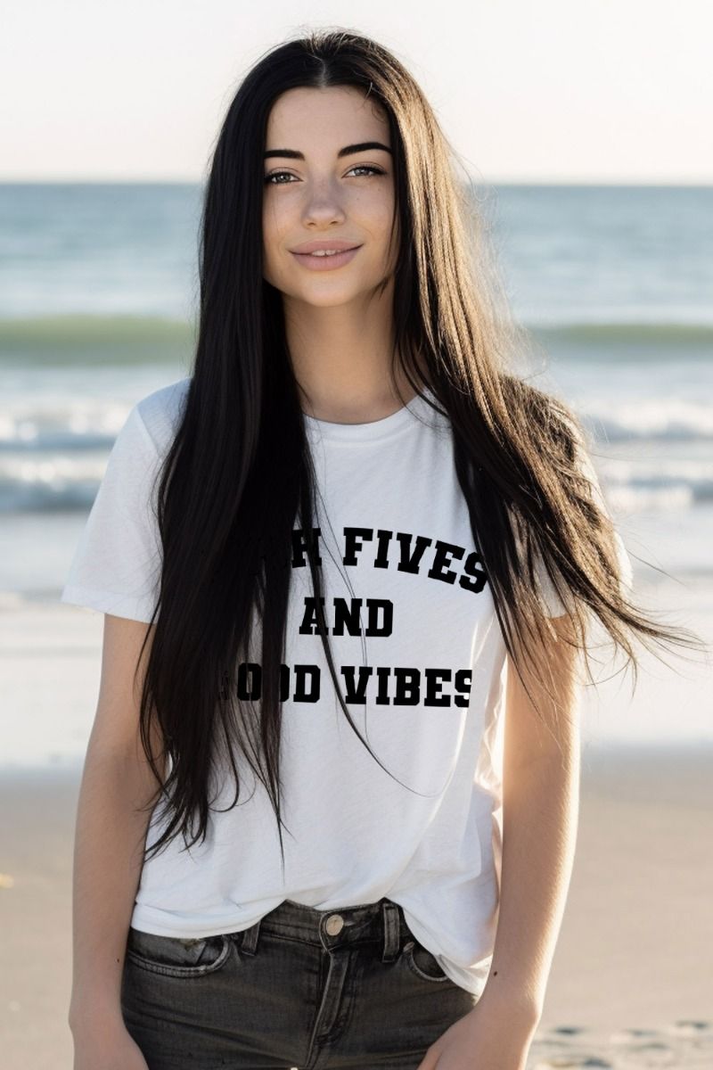 High Fives And Good Vibes Printed Oversized T-shirt (Pack of 6)