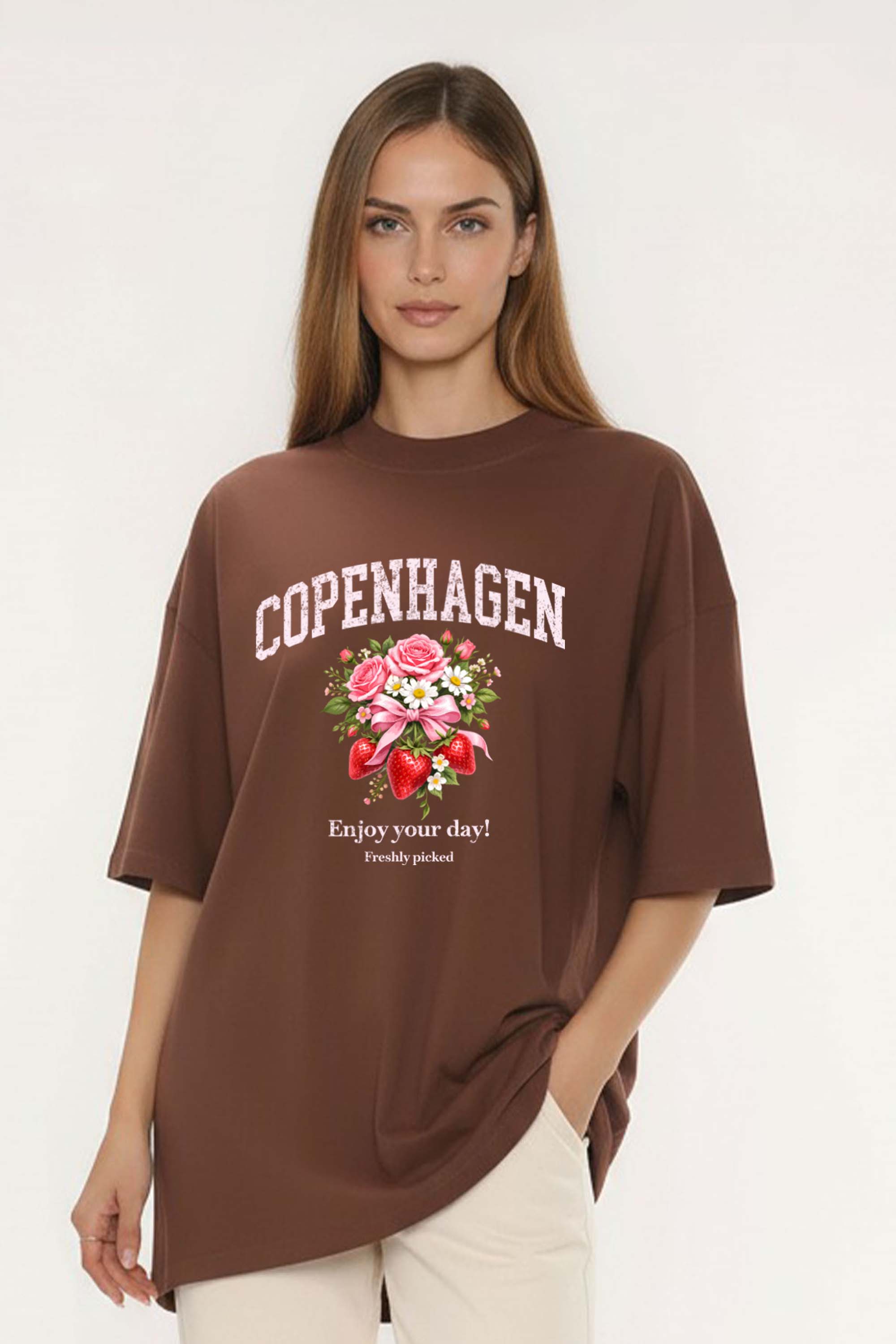 220GSM Oversized T-Shirt in Copenhagen Strawberry Floral Print