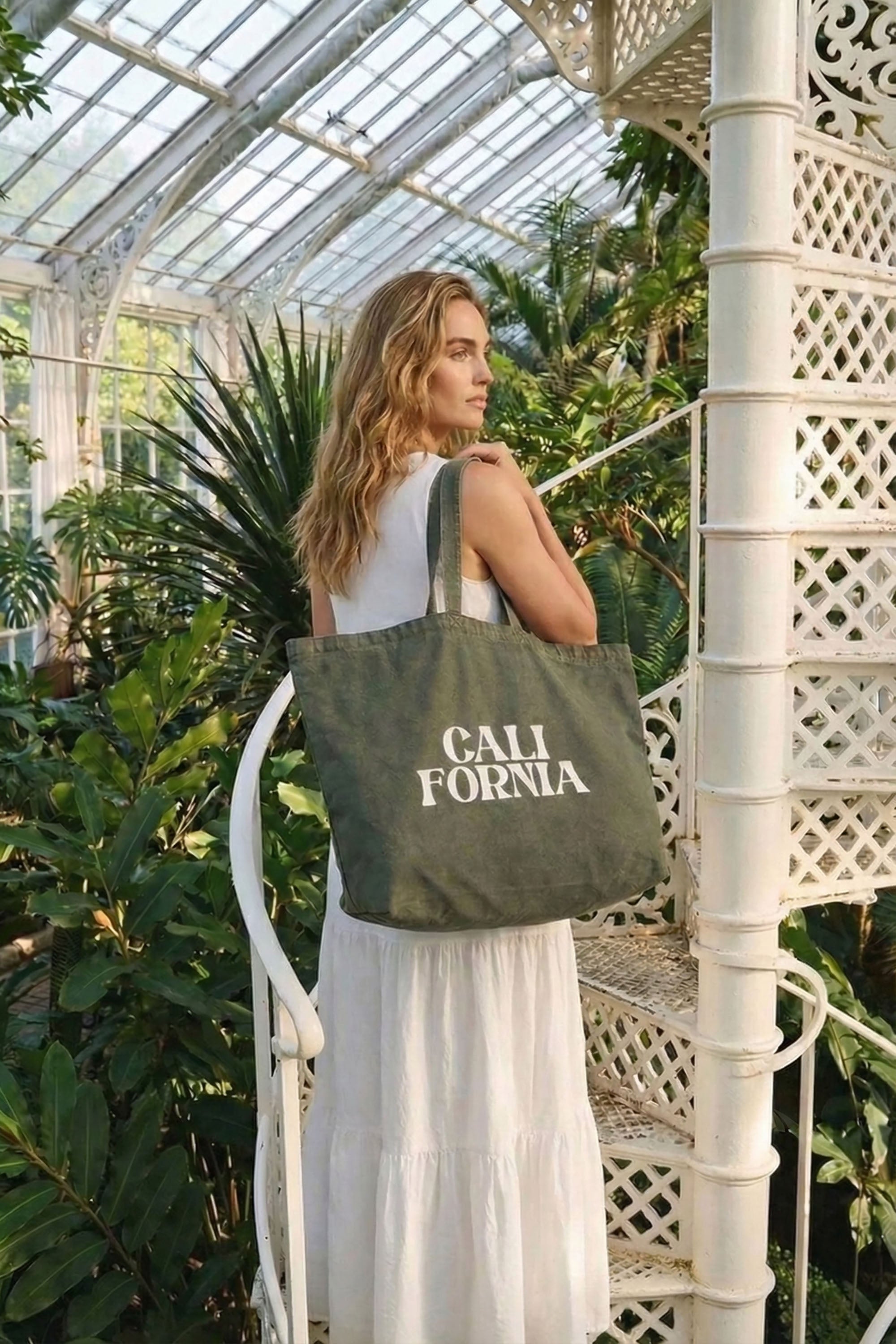 407gsm Acid Washed California Printed Oversized Cotton Tote Bag