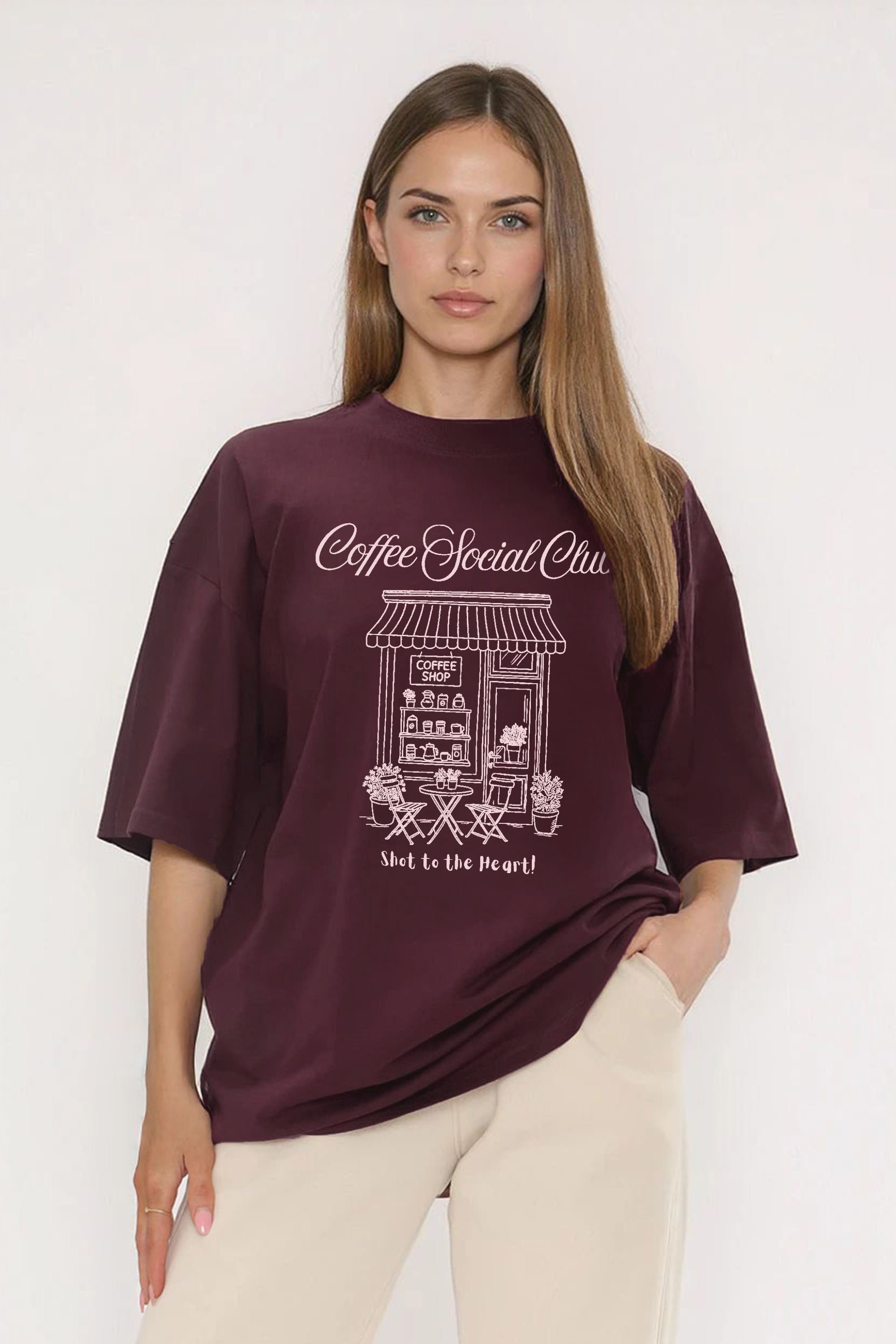 220GSM Oversized T-Shirt in Coffee Social Club Print