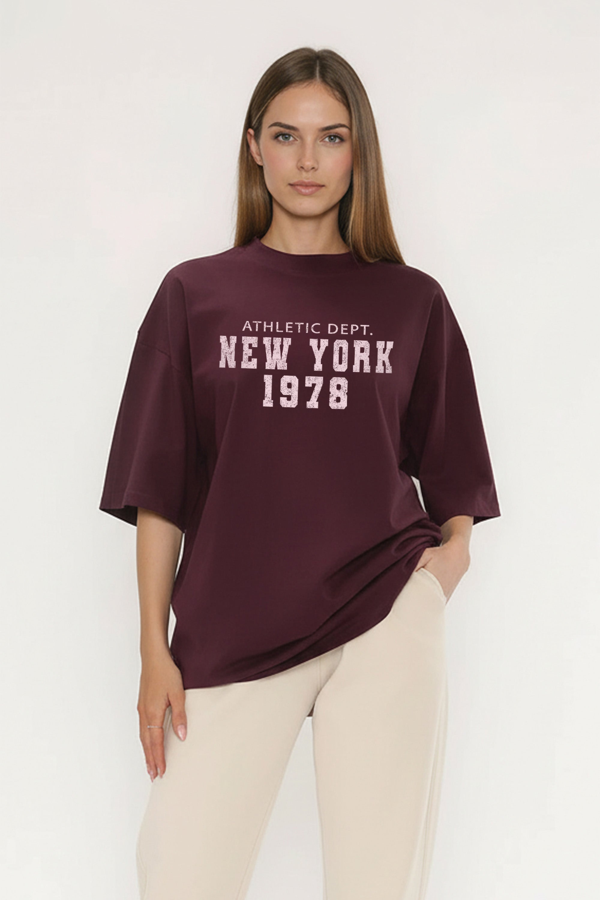220GSM Oversized T-Shirt in New York 1978 Athletic Dept Print