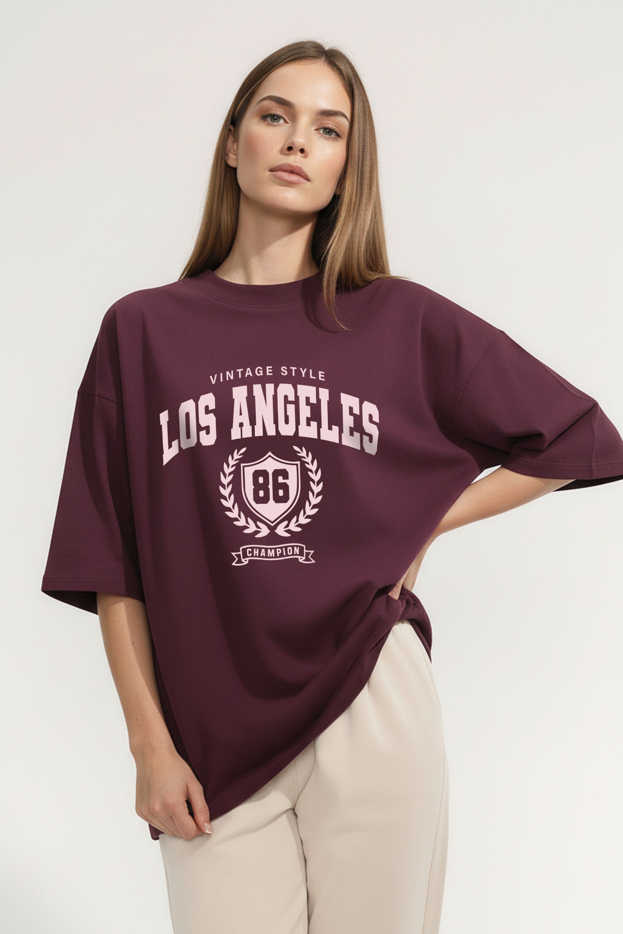 220GSM Oversized T-Shirt in Vintage Style Los Angeles Print