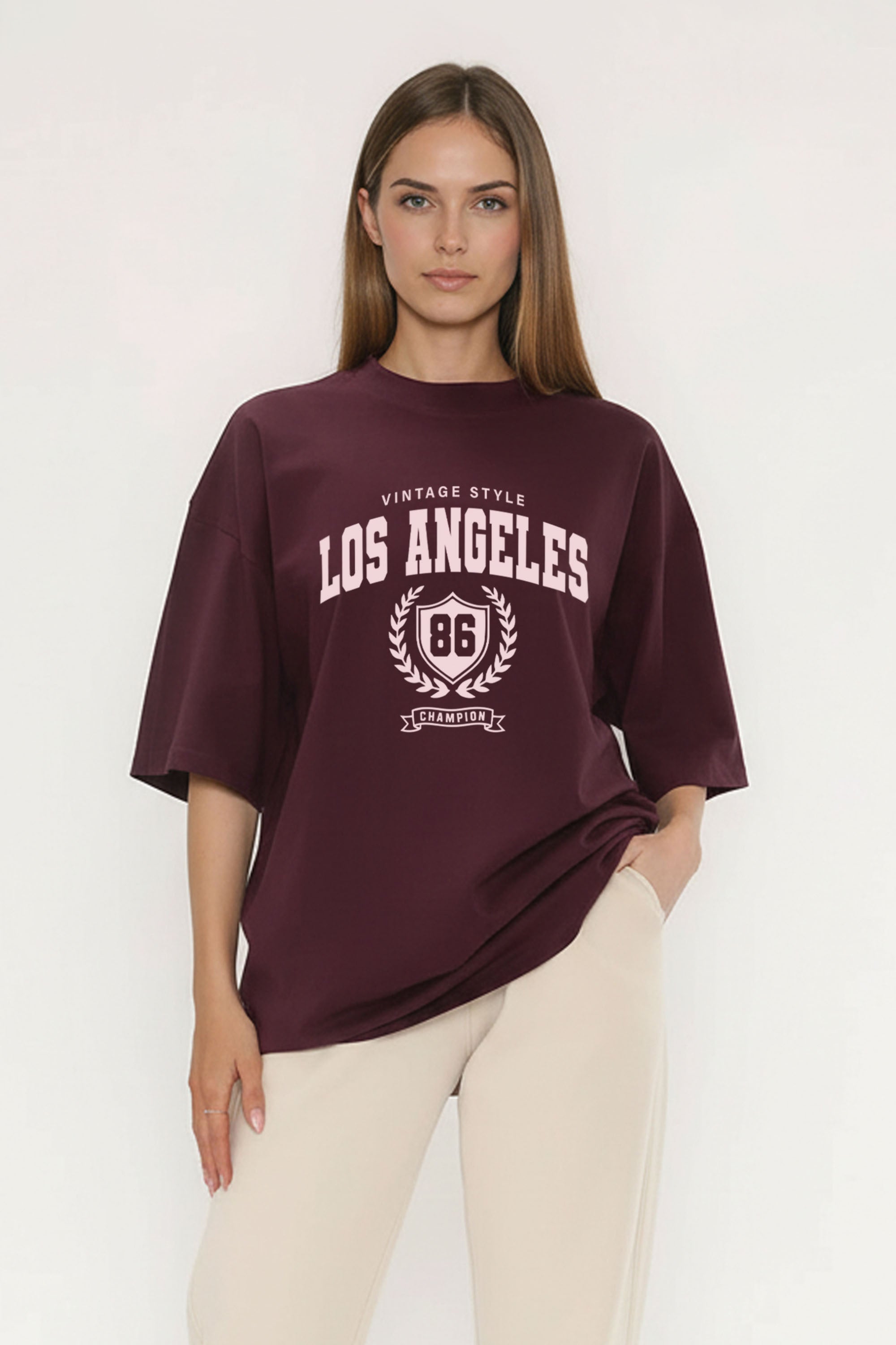 220GSM Oversized T-Shirt in Vintage Style Los Angeles Print