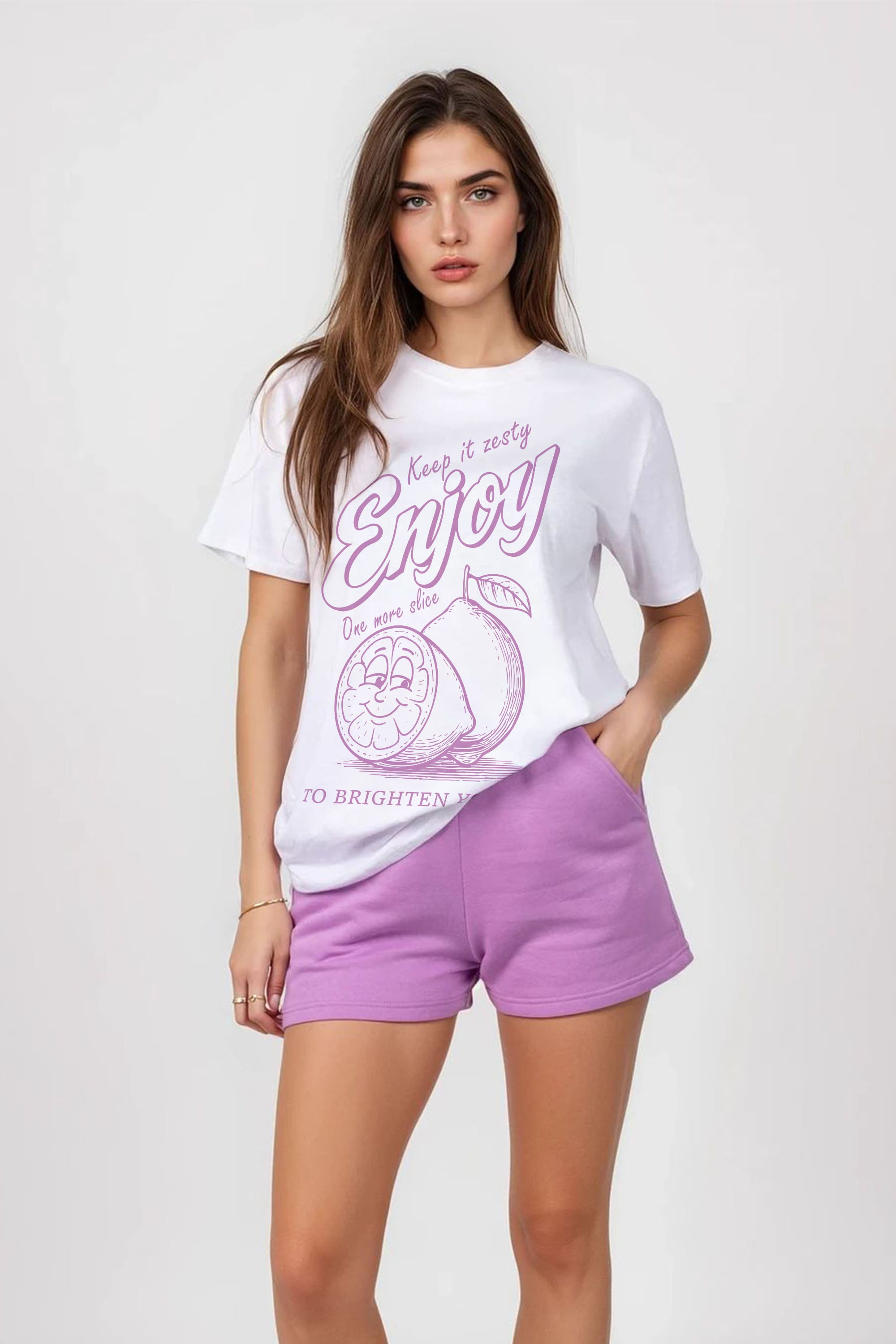Regular Fit T-shirt Short Set In Enjoy Zesty Lemon Print (Pack of 4 Sets)