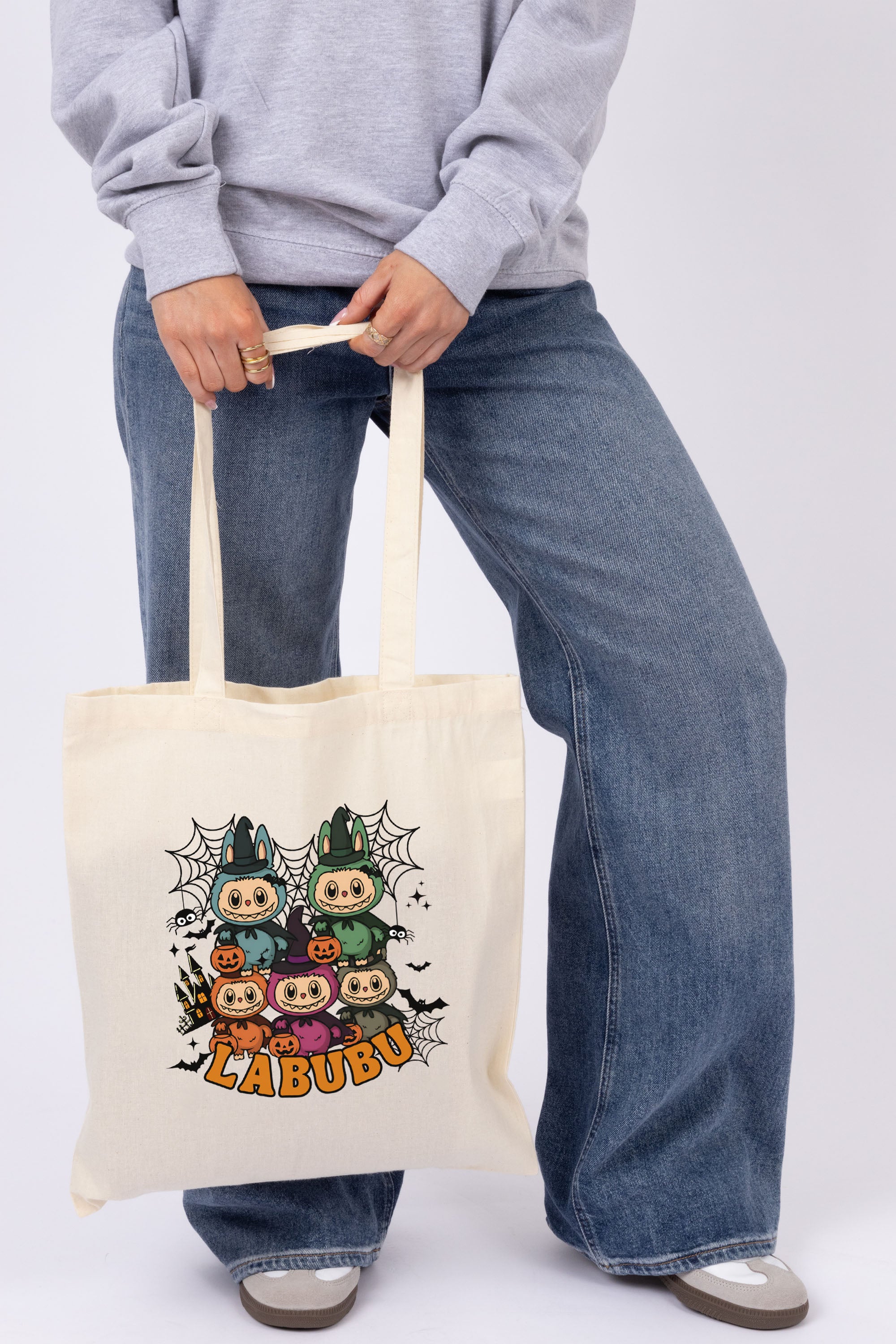 Halloween Labubu Printed Cotton Tote Bag