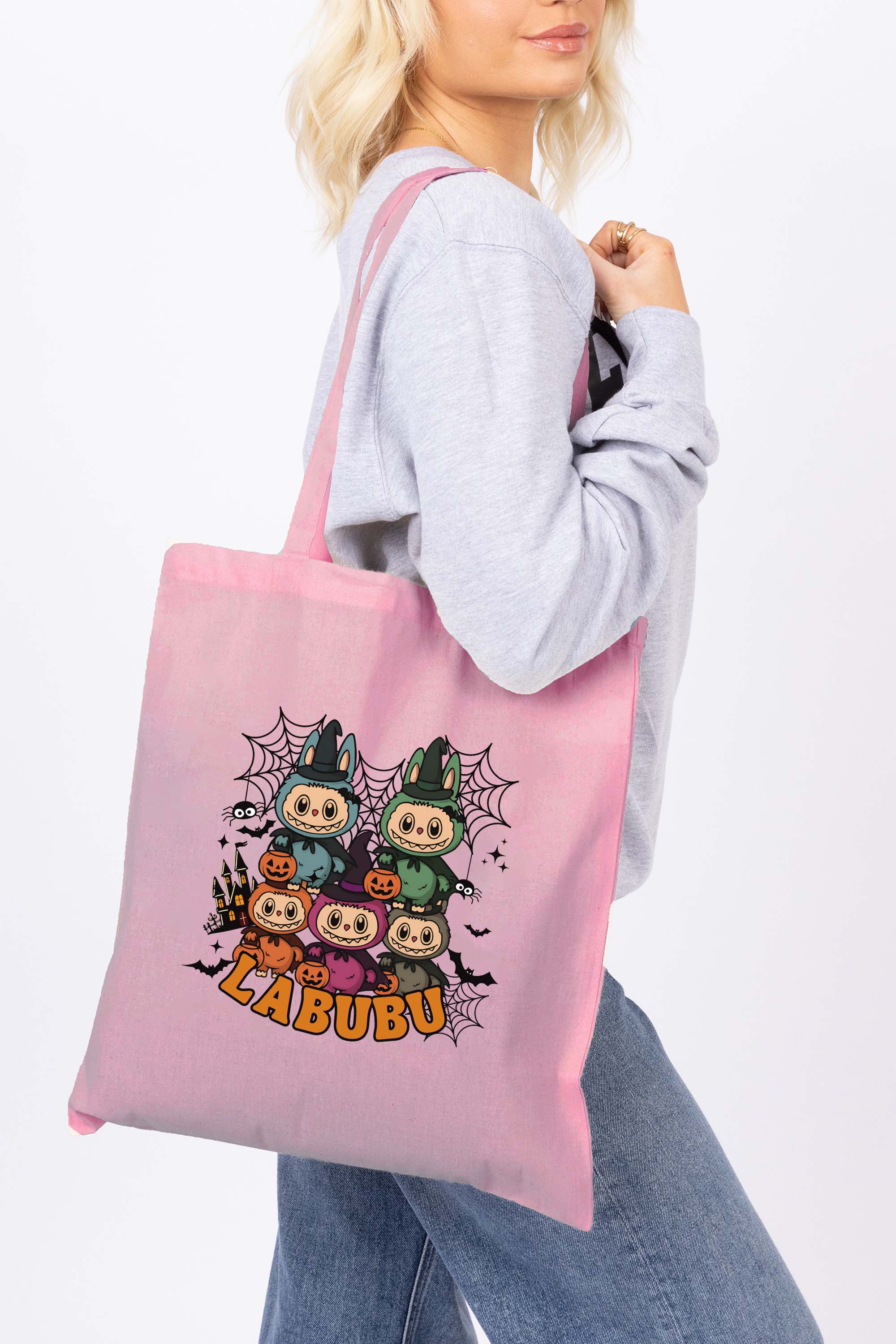 Halloween Labubu Printed Cotton Tote Bag
