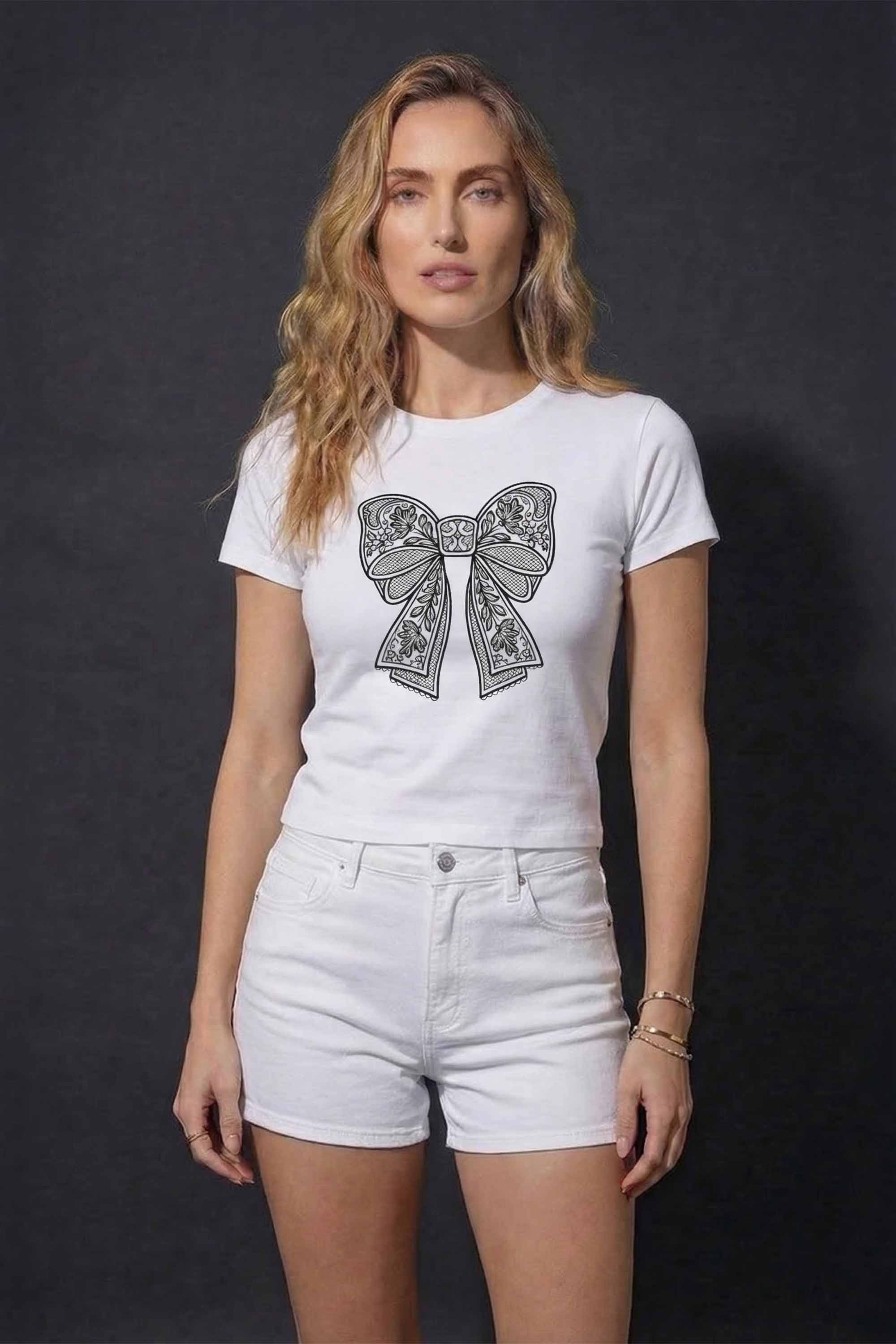 220GSM Lace Bow Printed Baby Tee (Pack of 6)