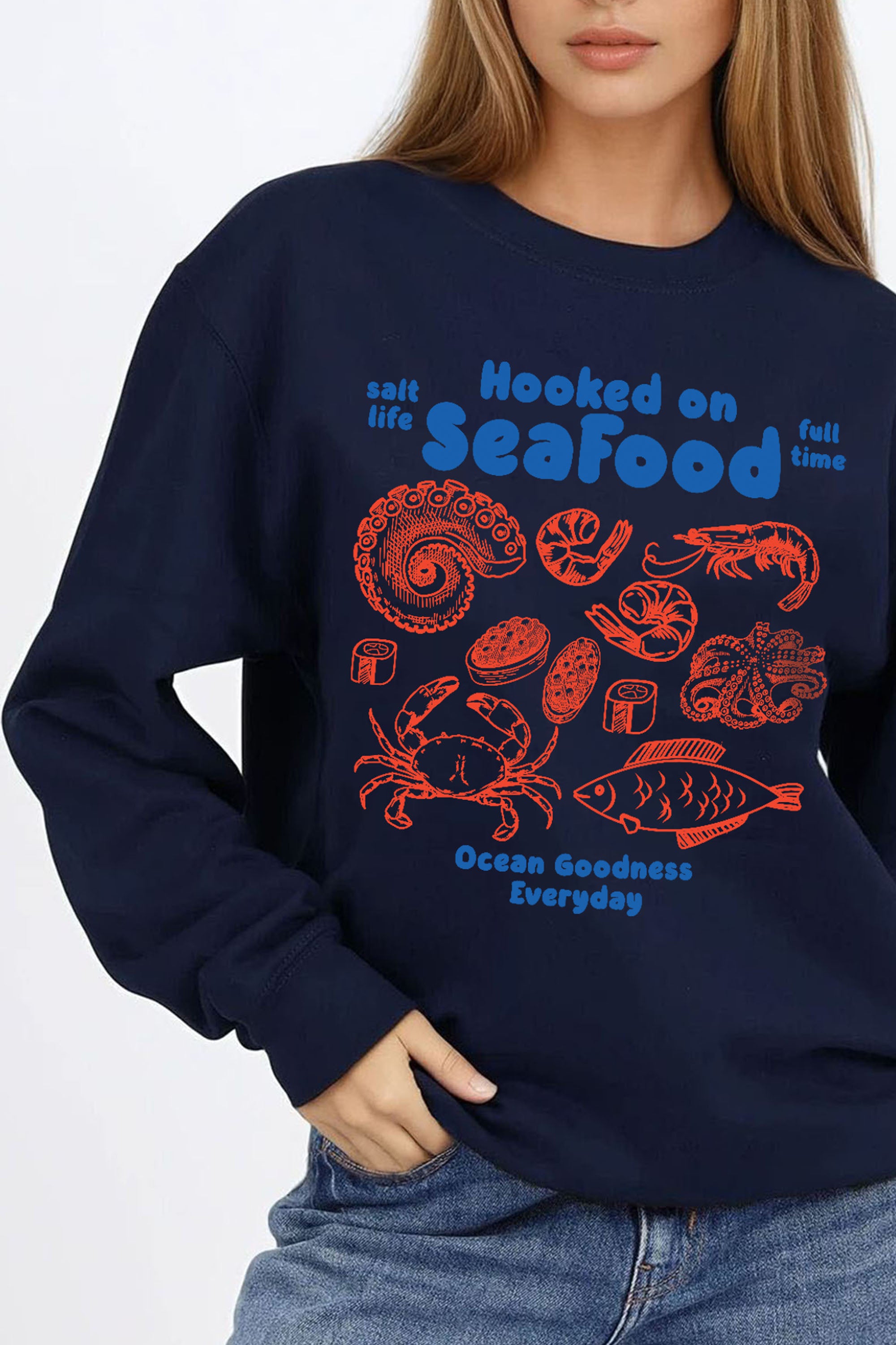 Hooked on Seafood Printed Sweatshirt