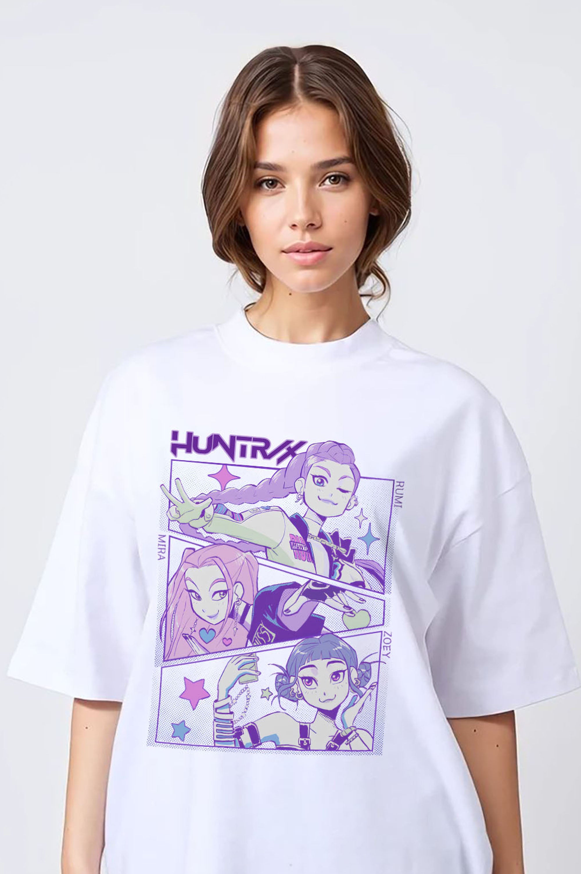 150GSM Oversized T-Shirt in Huntrix K-Pop Anime Print