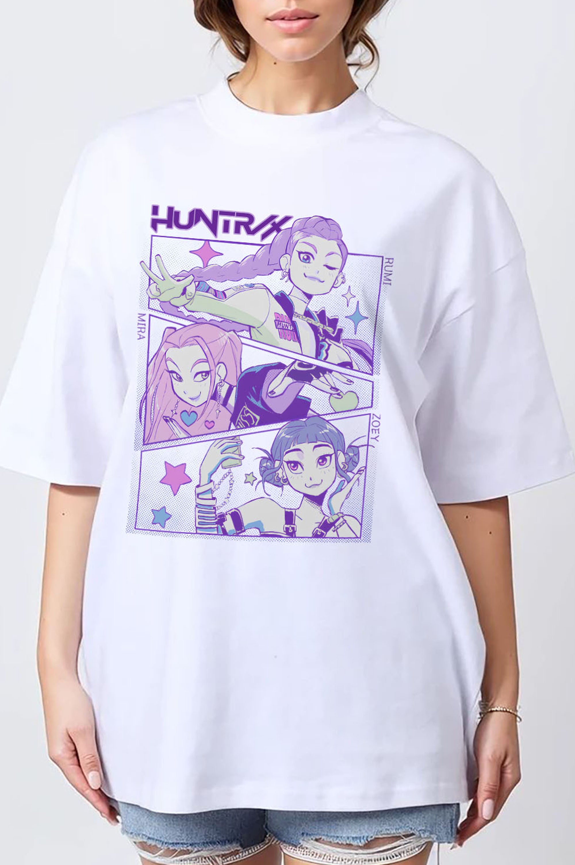 150GSM Oversized T-Shirt in Huntrix K-Pop Anime Print