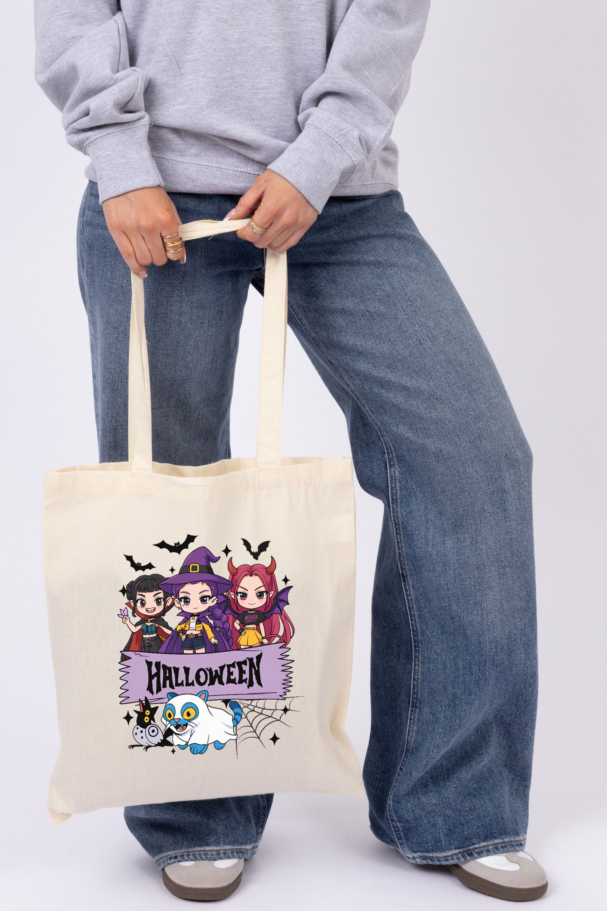 Spooky K-Pop Halloween Printed Cotton Tote Bag