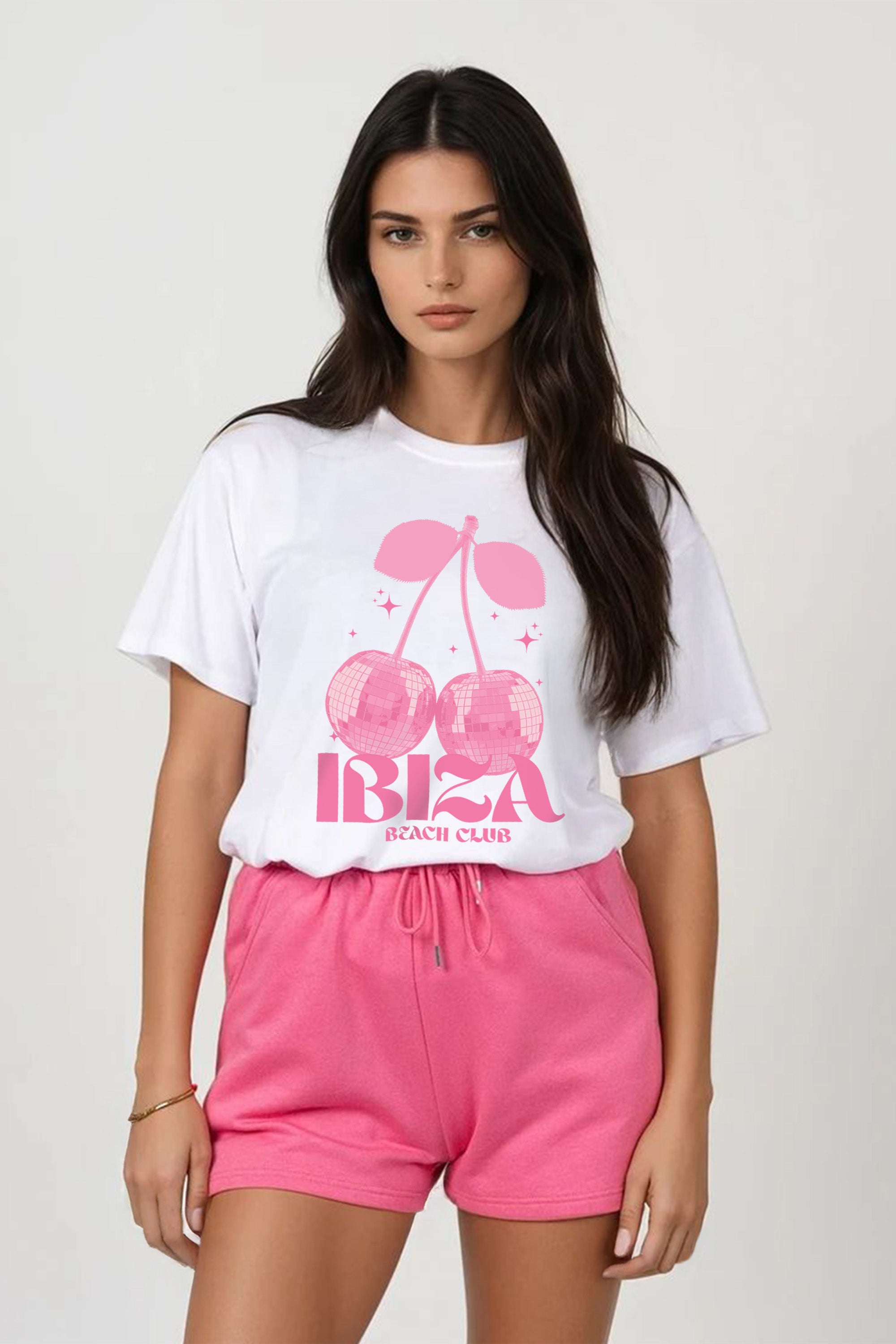 Regular Fit T-shirt Short Set In Ibiza Club Disco Cherry Print (Pack of 4 sets)