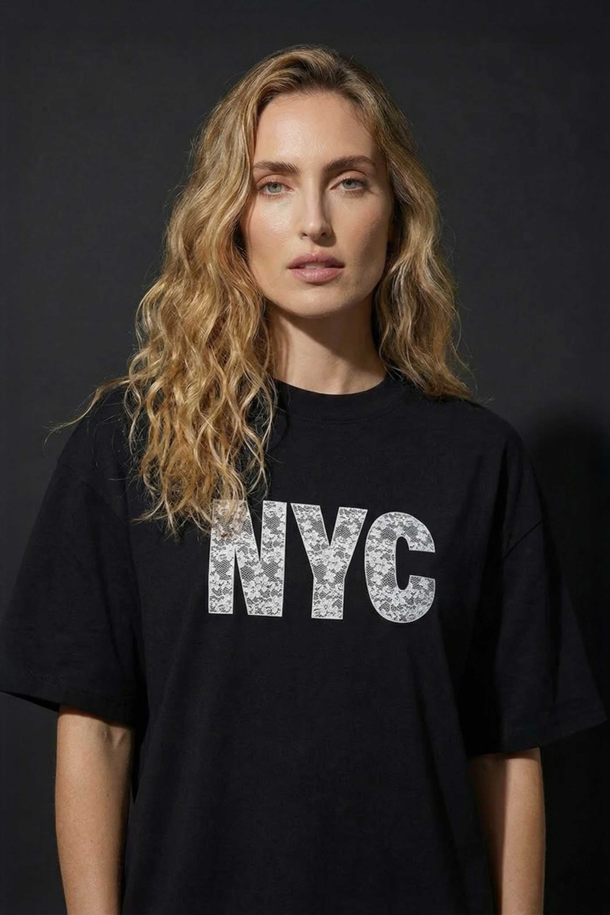220GSM Oversized T-Shirt in NYC Lace Print