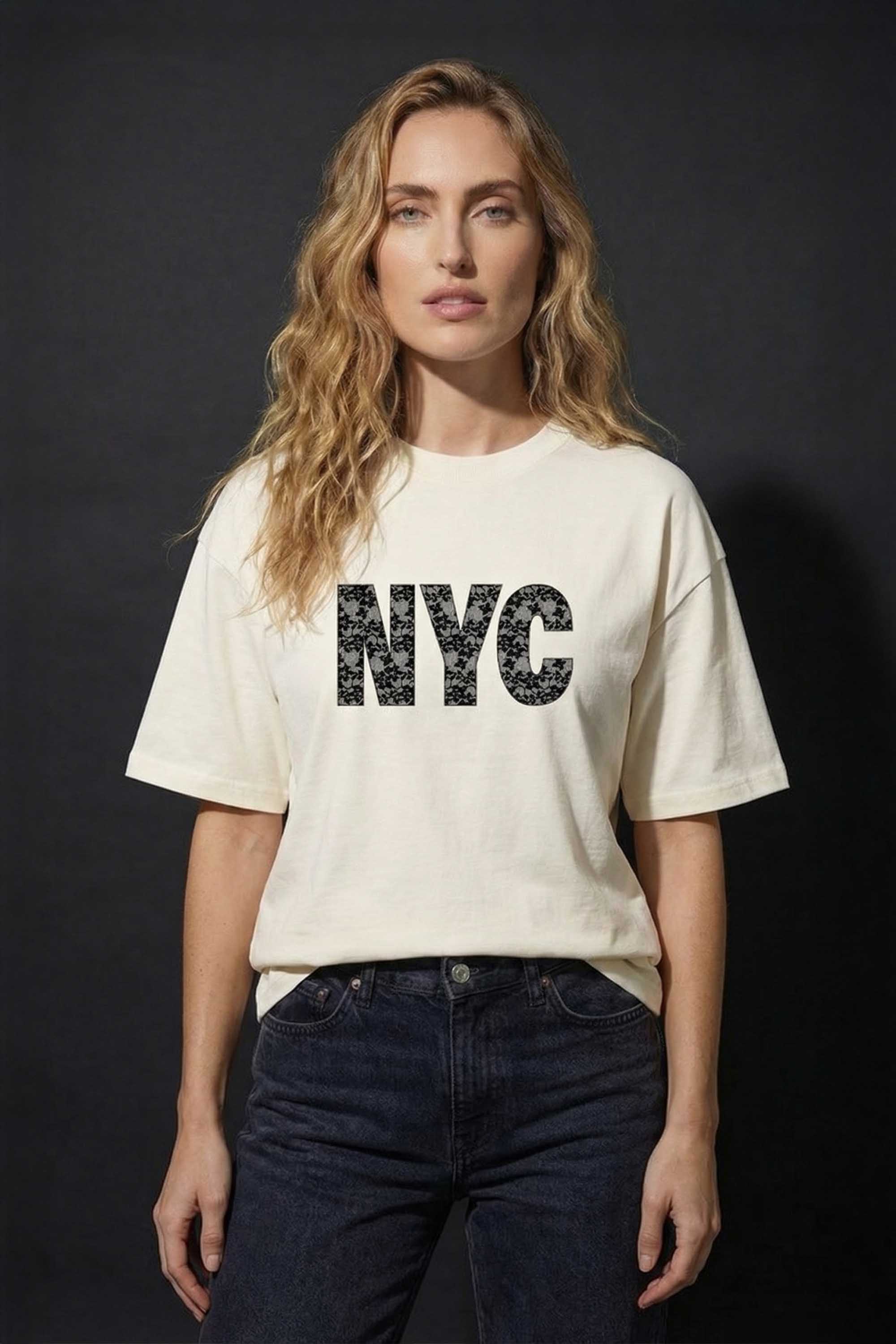 220GSM Oversized T-Shirt in NYC Lace Print