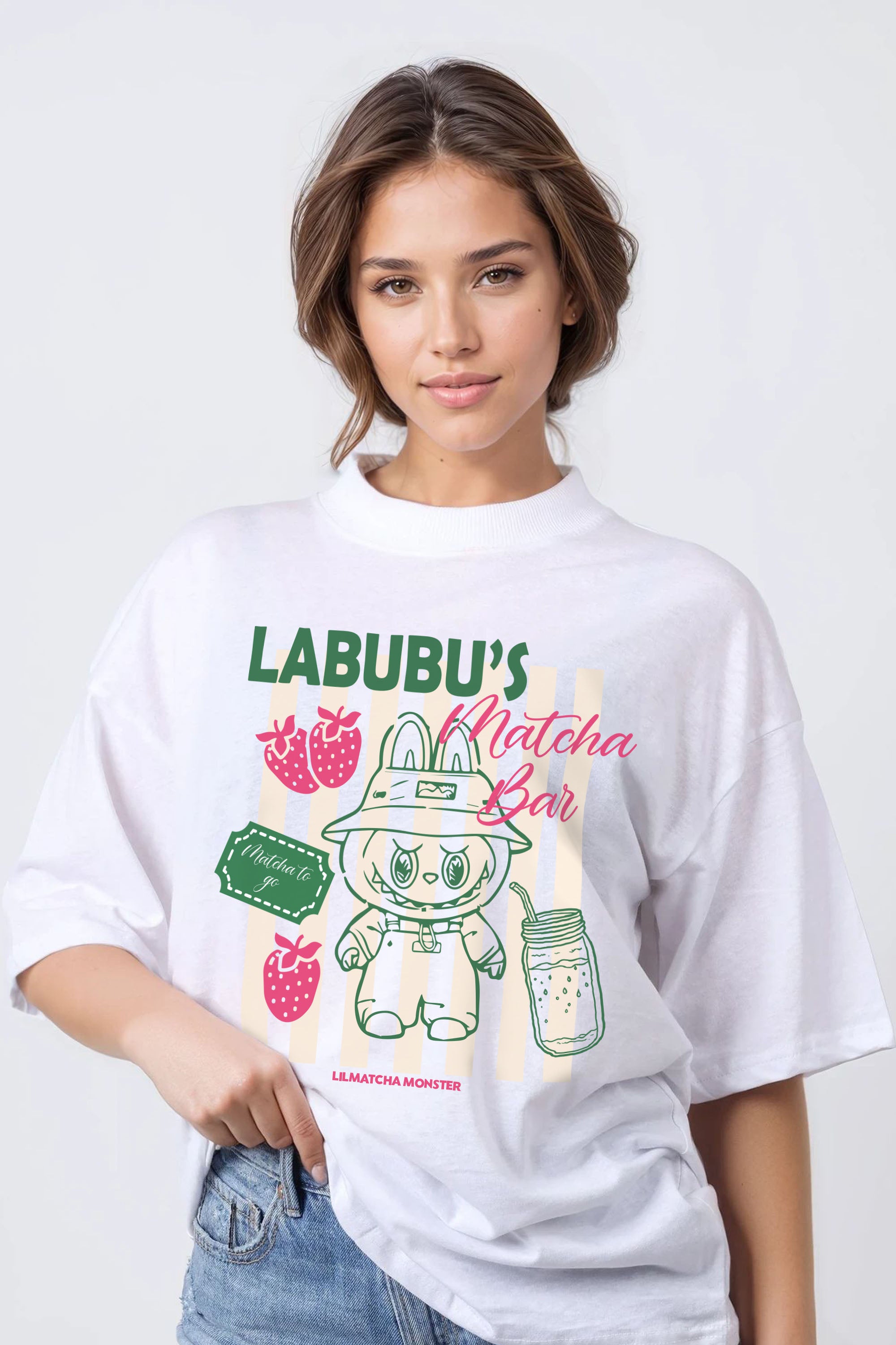 150GSM Oversized T-Shirt in Labubu Matcha Bar Print