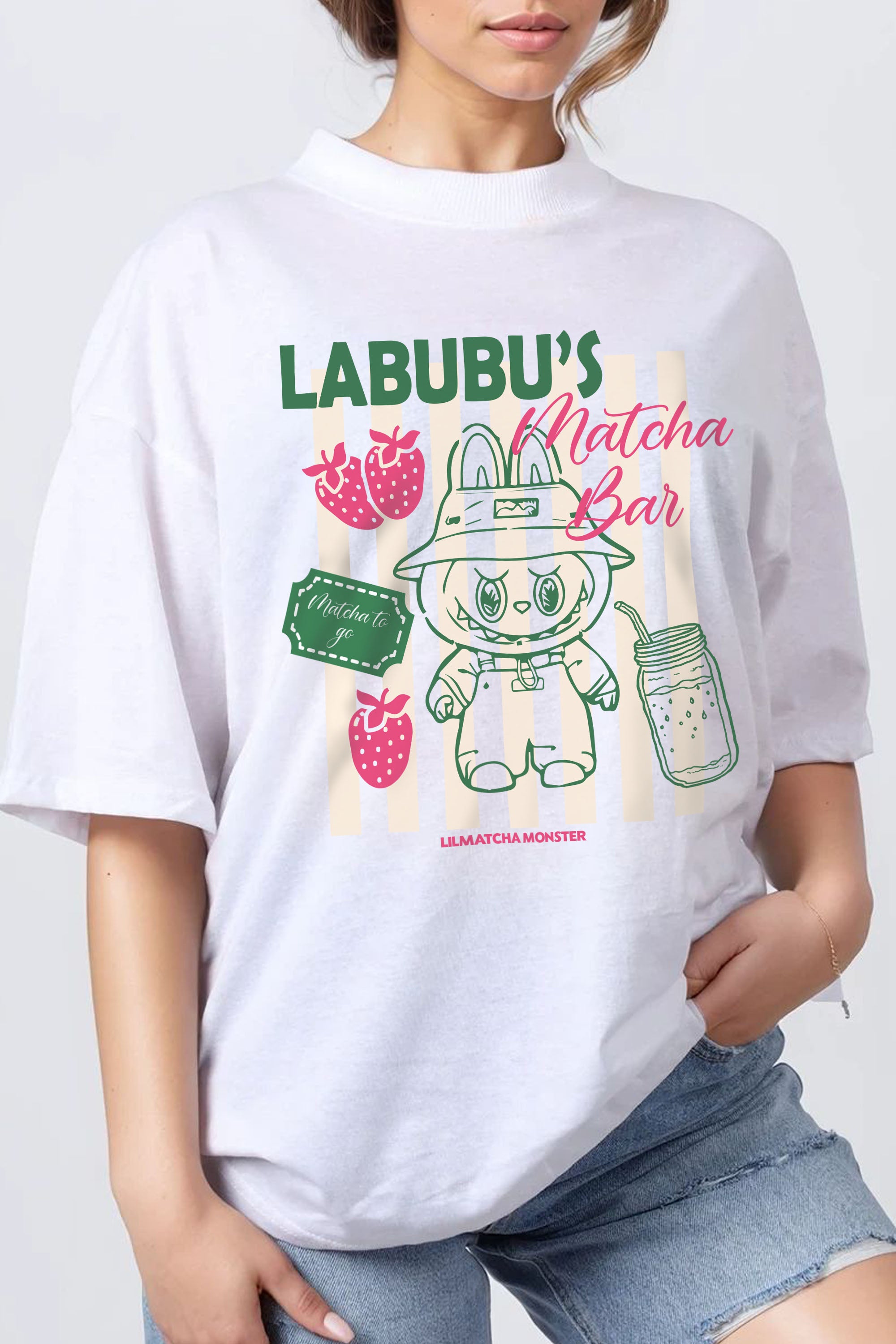 150GSM Oversized T-Shirt in Labubu Matcha Bar Print