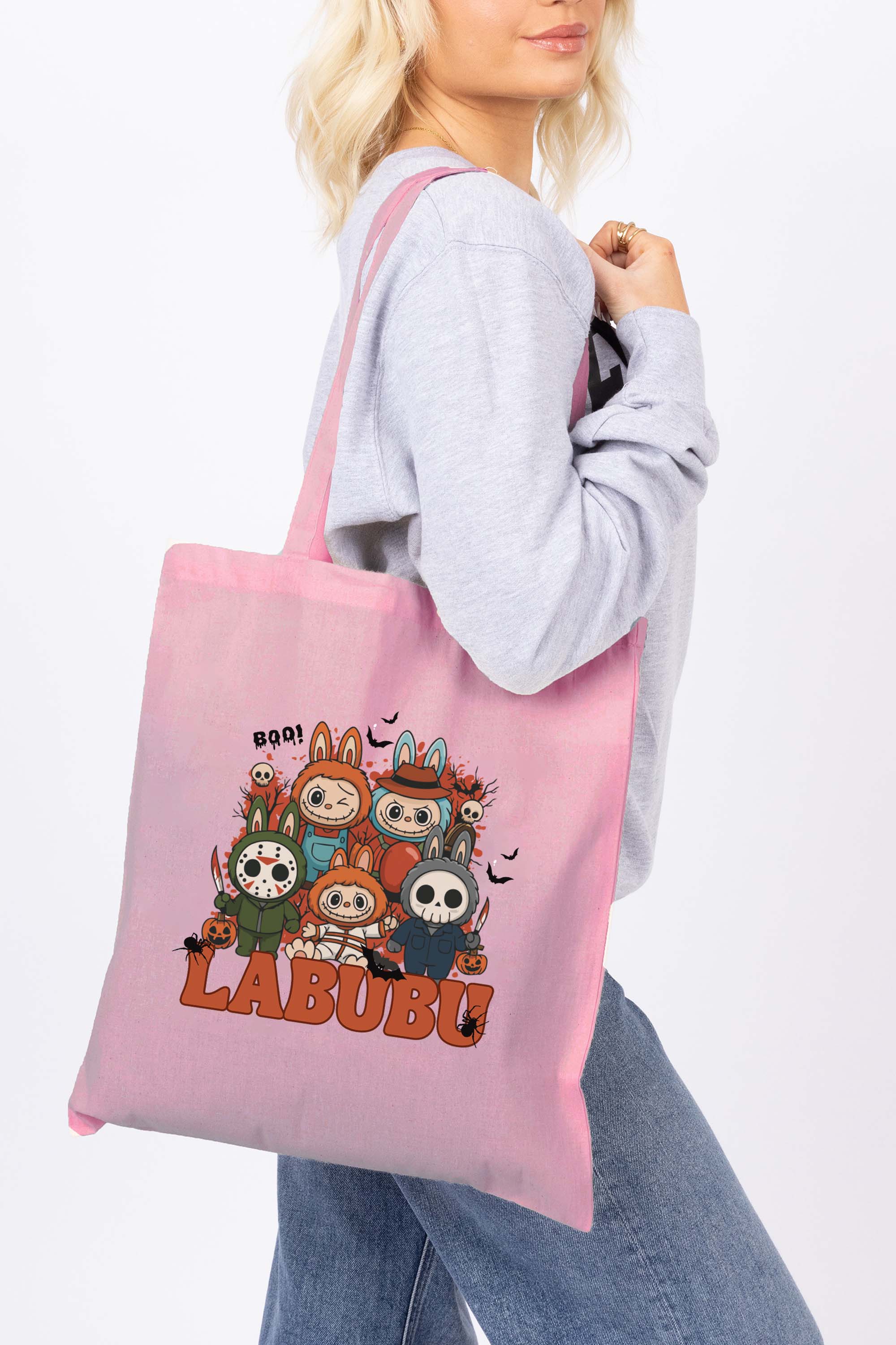 Halloween Boo Labubu Printed Cotton Tote Bag