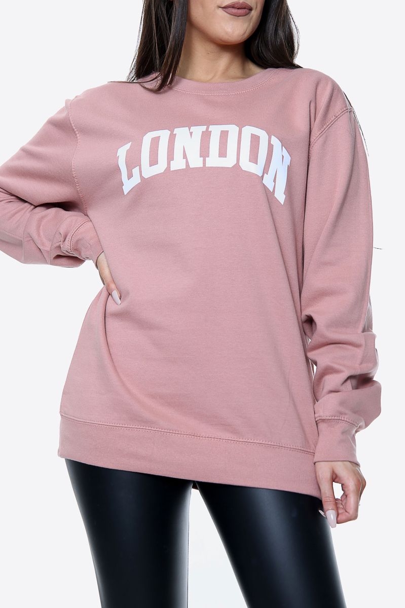 London Slogan Oversized Sweatshirt in Dusty Pink (Pack of 5)