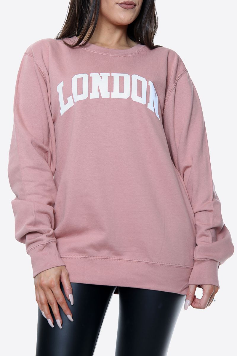 London Slogan Oversized Sweatshirt in Dusty Pink (Pack of 5)