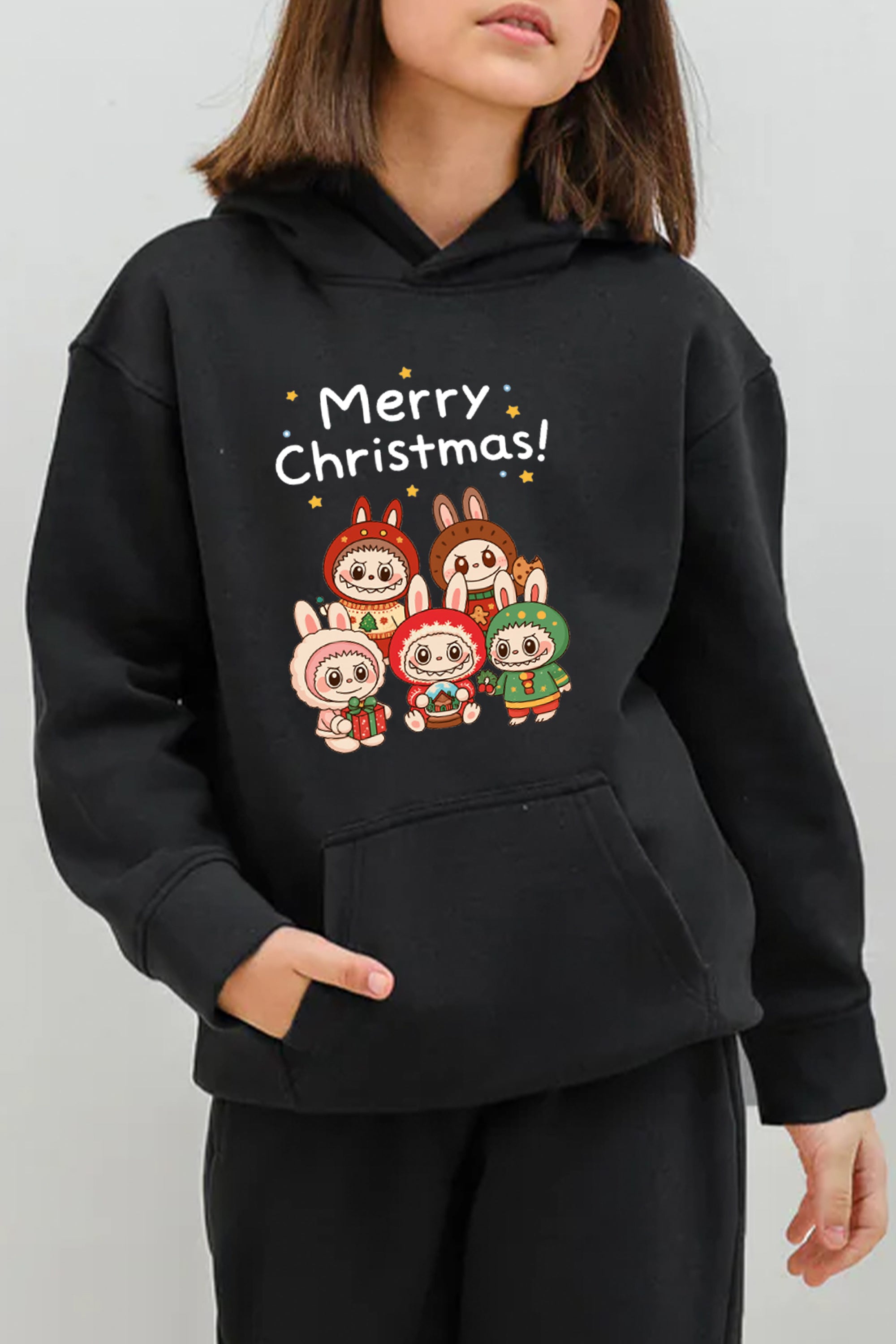 Kids Merry Christmas labubu Printed Hoodie & Joggers set (Pack of 5)
