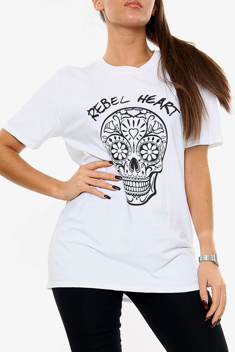 Rebel Heart Skull Print Oversized T-Shirt (Pack of 6)