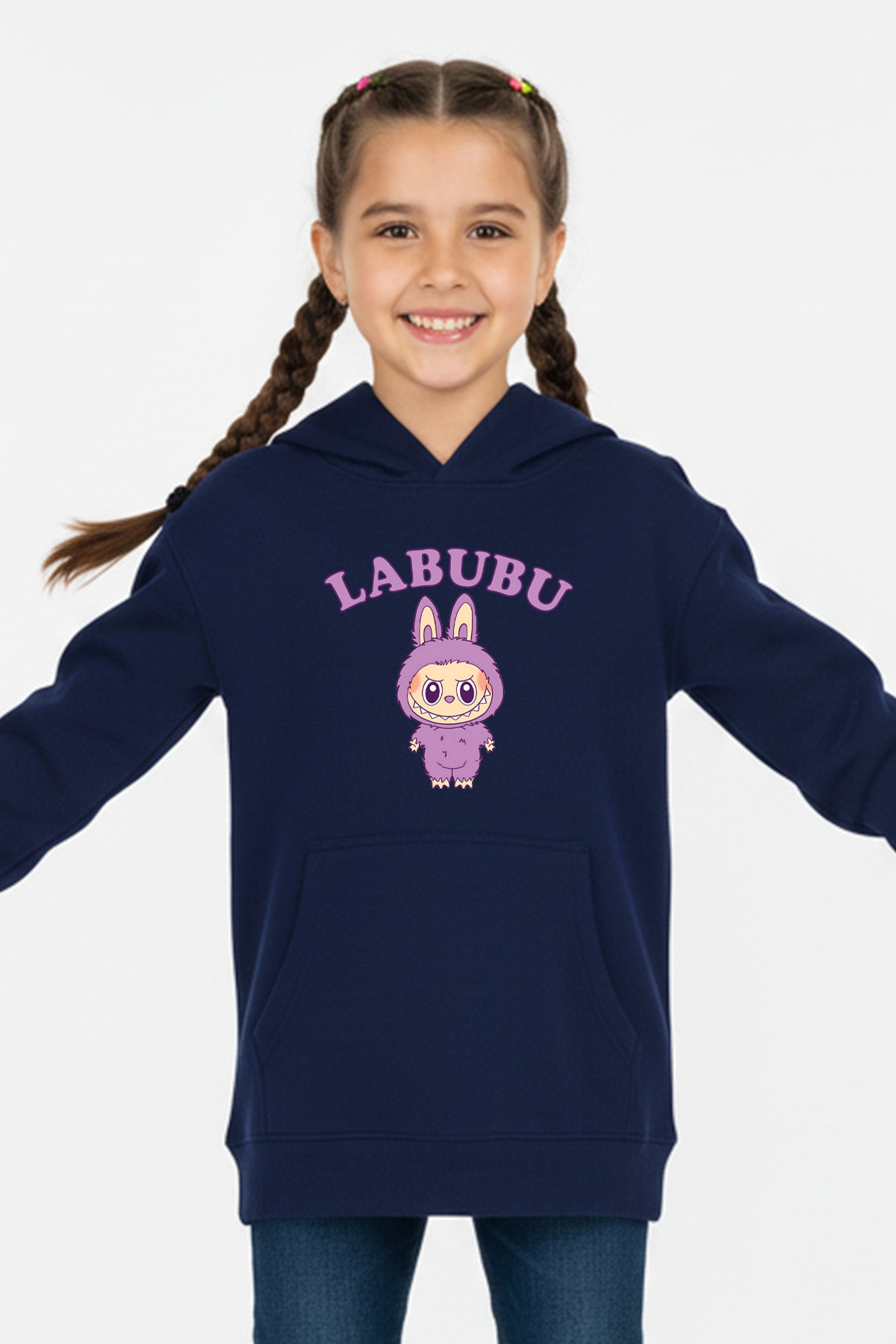 Kids Purple Labubu Printed Hoodie