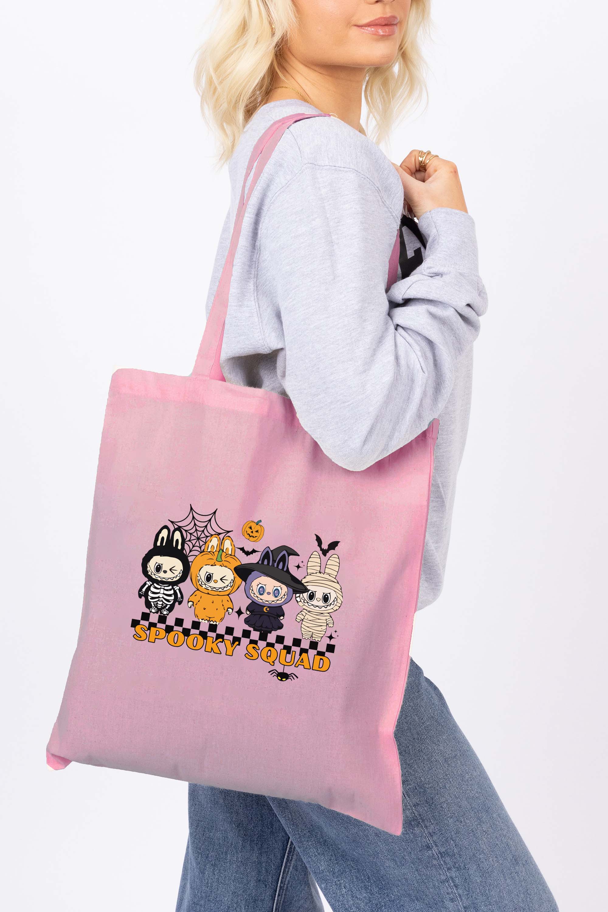 Halloween Spooky Labubu Squad Printed Cotton Tote Bag